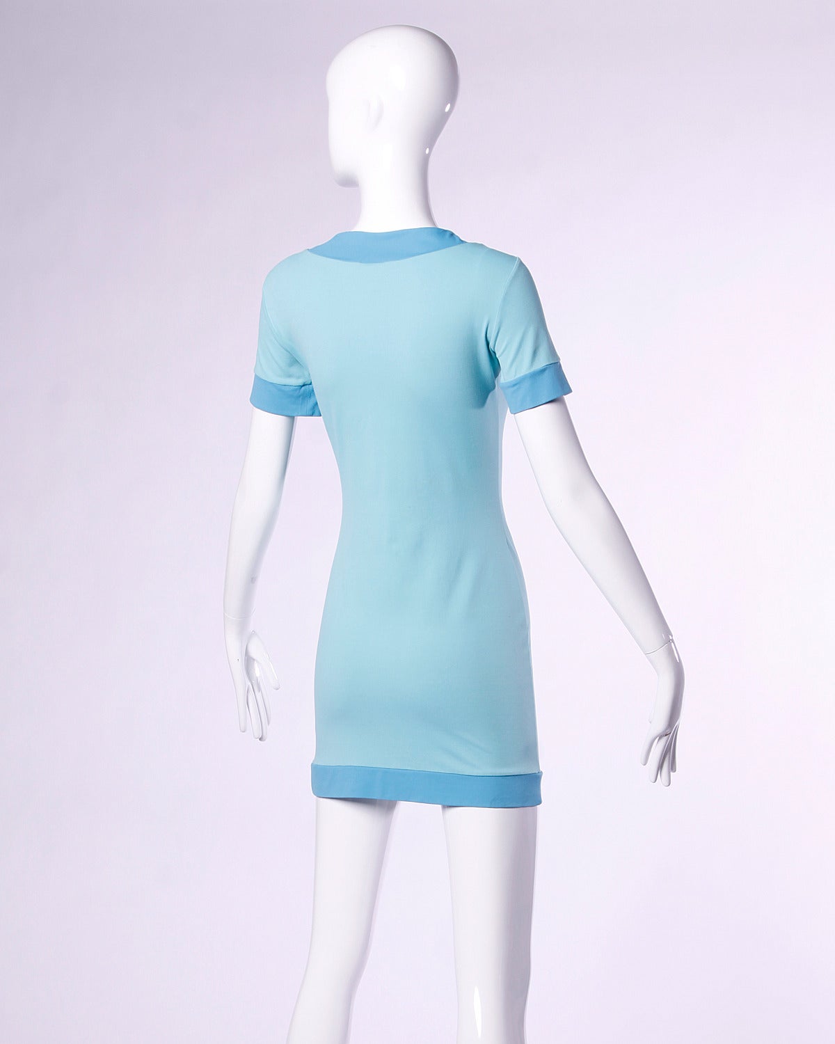 Vintage 1990s 90s Gianfranco Ferre Two-Tone Sporty Blue Body Con Dress In Excellent Condition In Sparks, NV