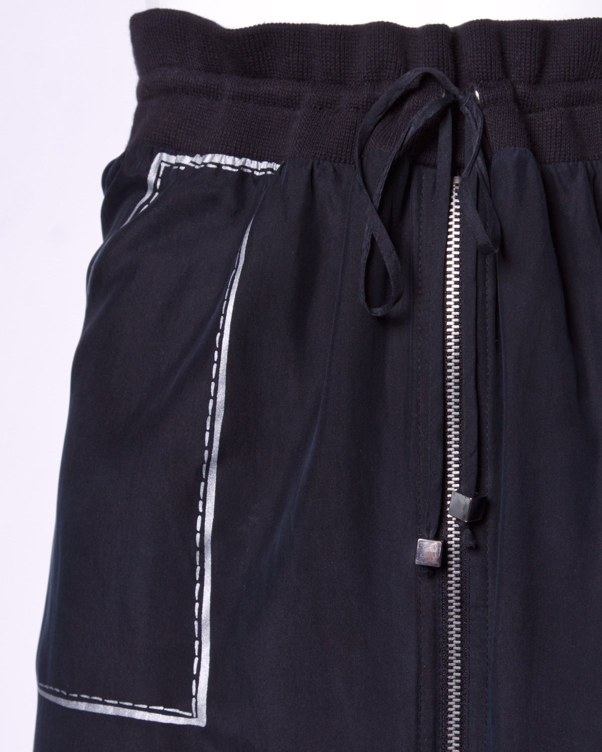 JC de Castelbajac Vintage Trompe L'oeil Stitching + Pockets Silk Skirt ...