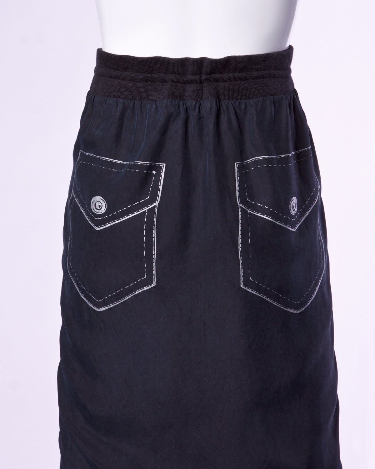 JC de Castelbajac Vintage Trompe L'oeil Stitching + Pockets Silk Skirt 1