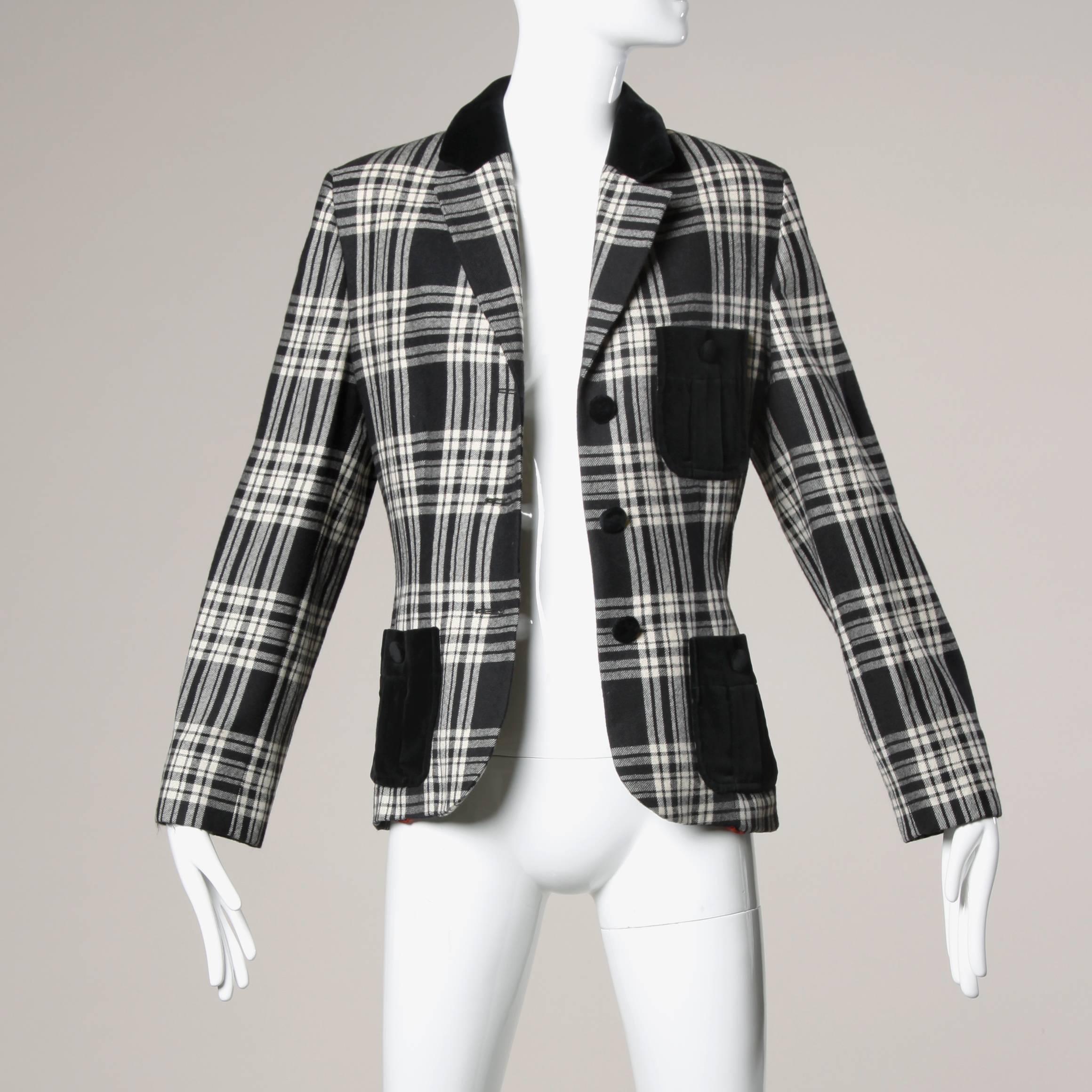 Moschino Vintage Black + White Wool Plaid Blazer Jacket 3