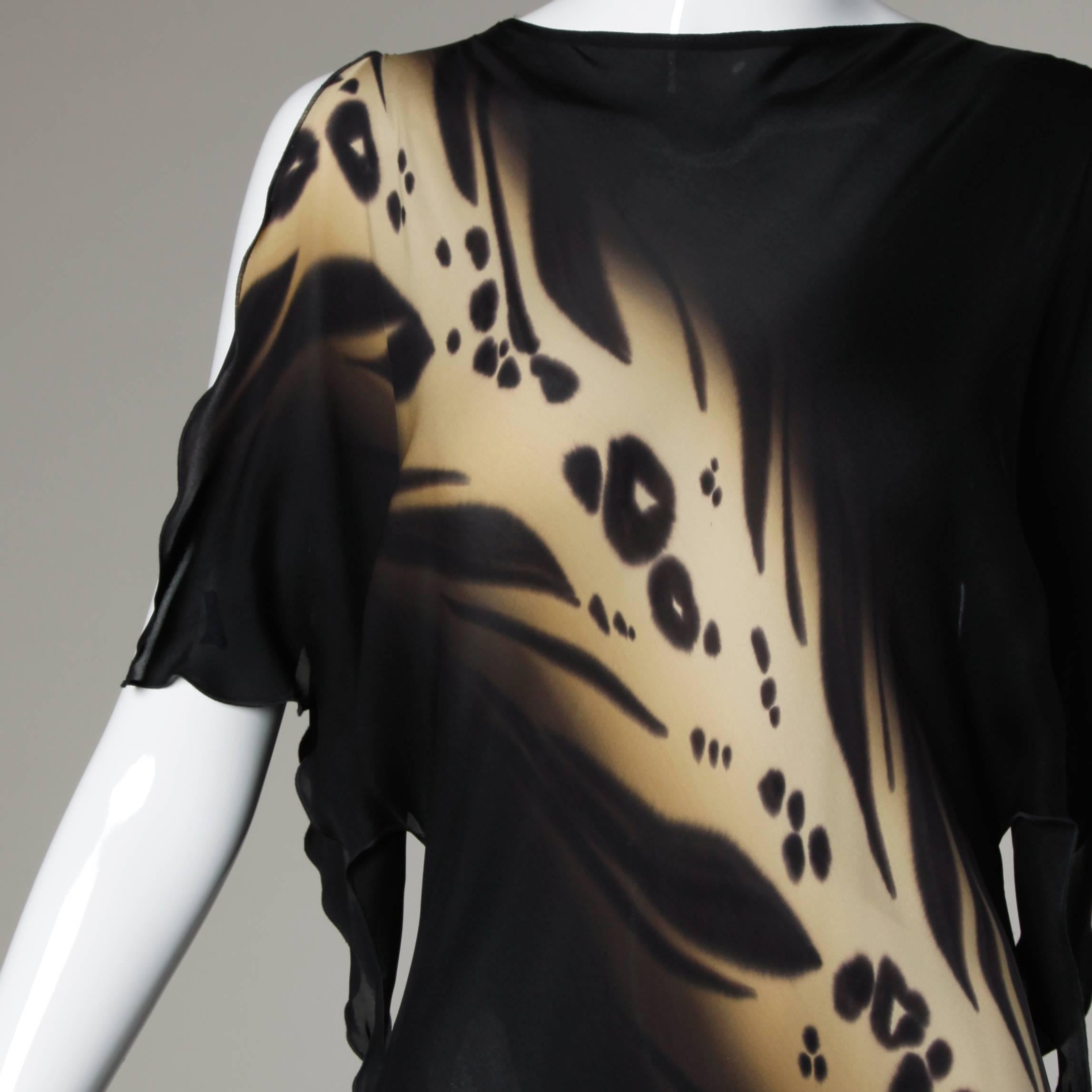 Black Hand Painted Silk Vintage Dress with a Leopard Design