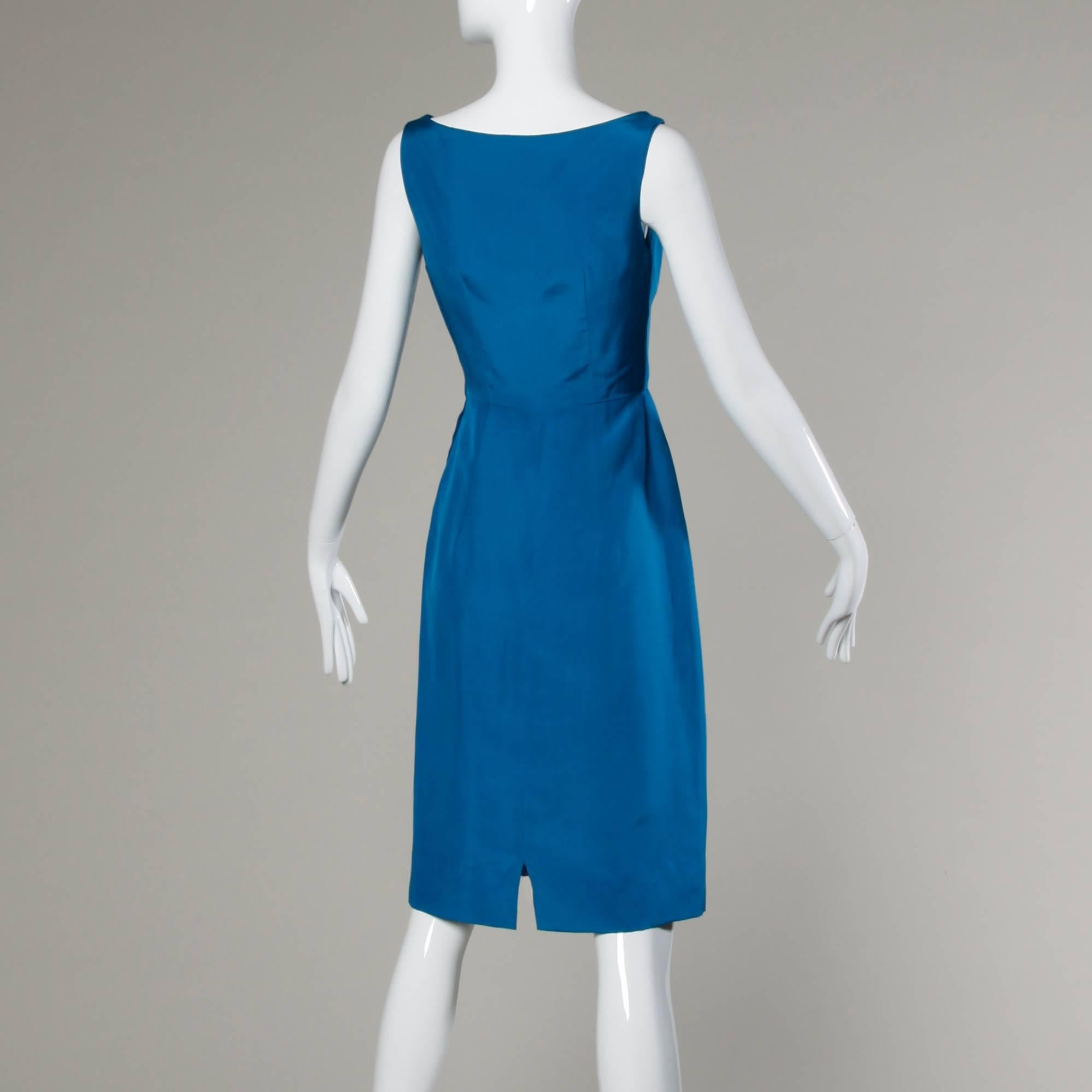1950s Alfred Shaheen Vibrant Blue Silk Cocktail Dress For Sale at ...