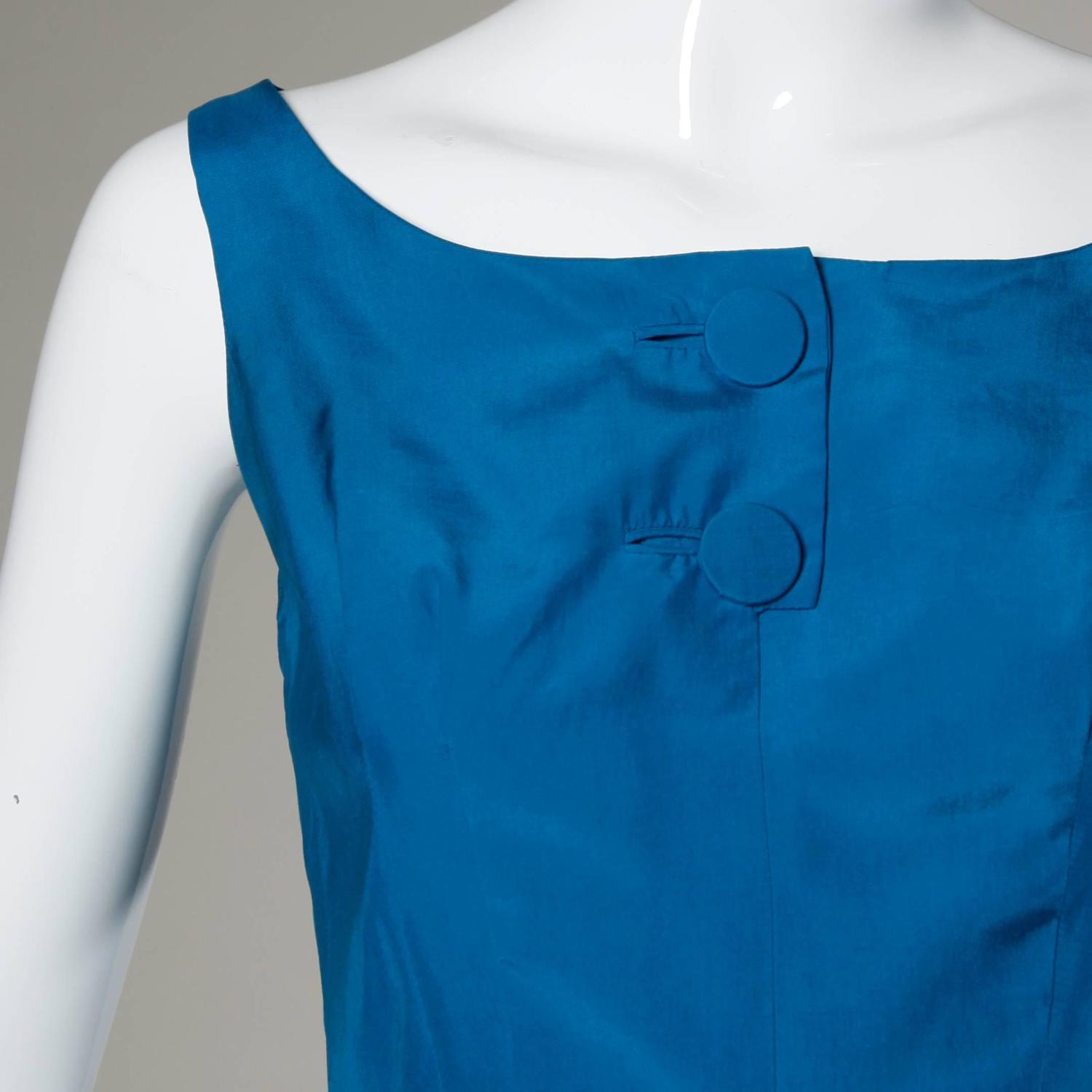 1950s Alfred Shaheen Vibrant Blue Silk Cocktail Dress For Sale at 1stdibs