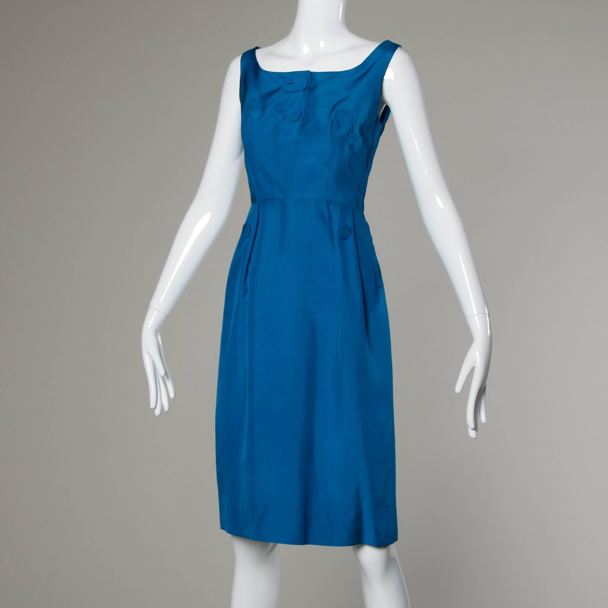 1950s Alfred Shaheen Vibrant Blue Silk Cocktail Dress In Excellent Condition For Sale In Sparks, NV