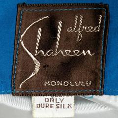 1950 Alfred Shaheen Vestido de cóctel de seda azul vibrante