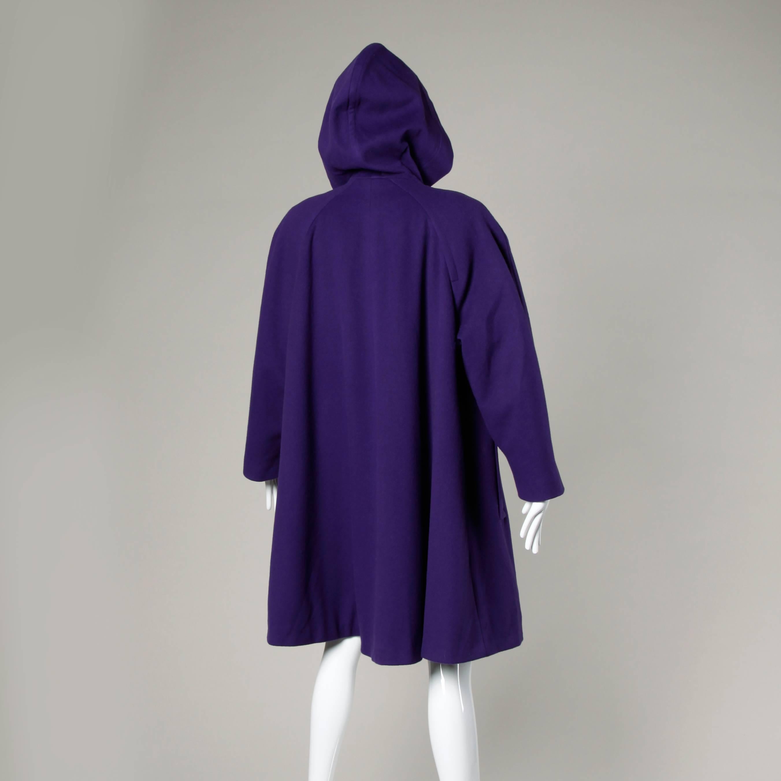 Purple Bill Blass Vintage 1980s Color Block Swing Coat with a Hood For Sale