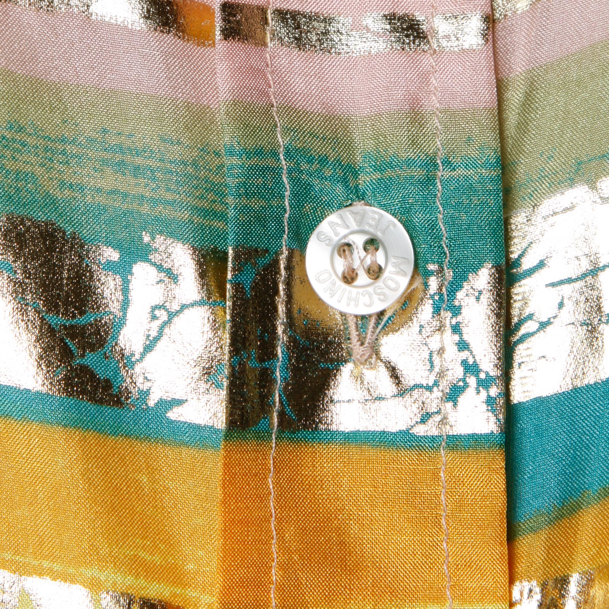 Moschino Vintage Metallic Silk Striped Button Up Blouse 2