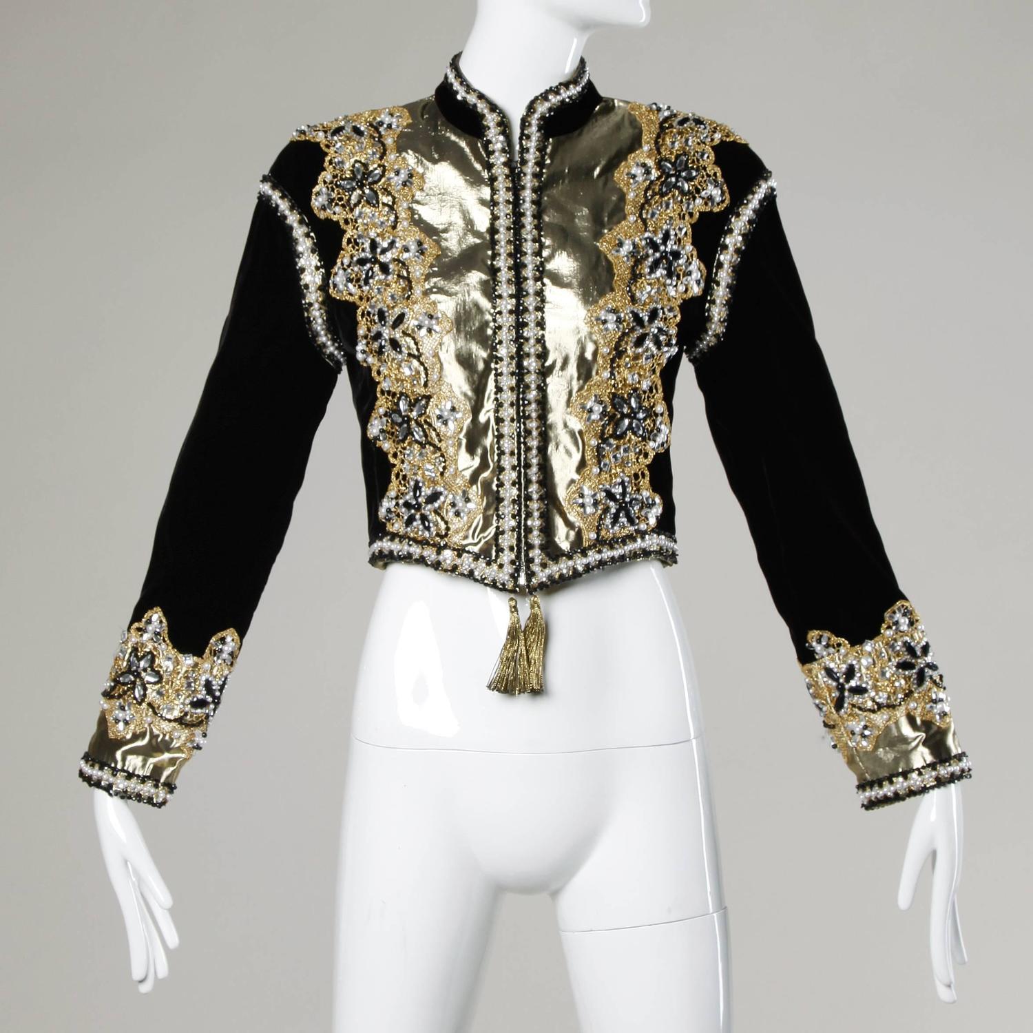 Vintage Heavily Beaded Metallic Gold + Black Velvet Matador Trophy