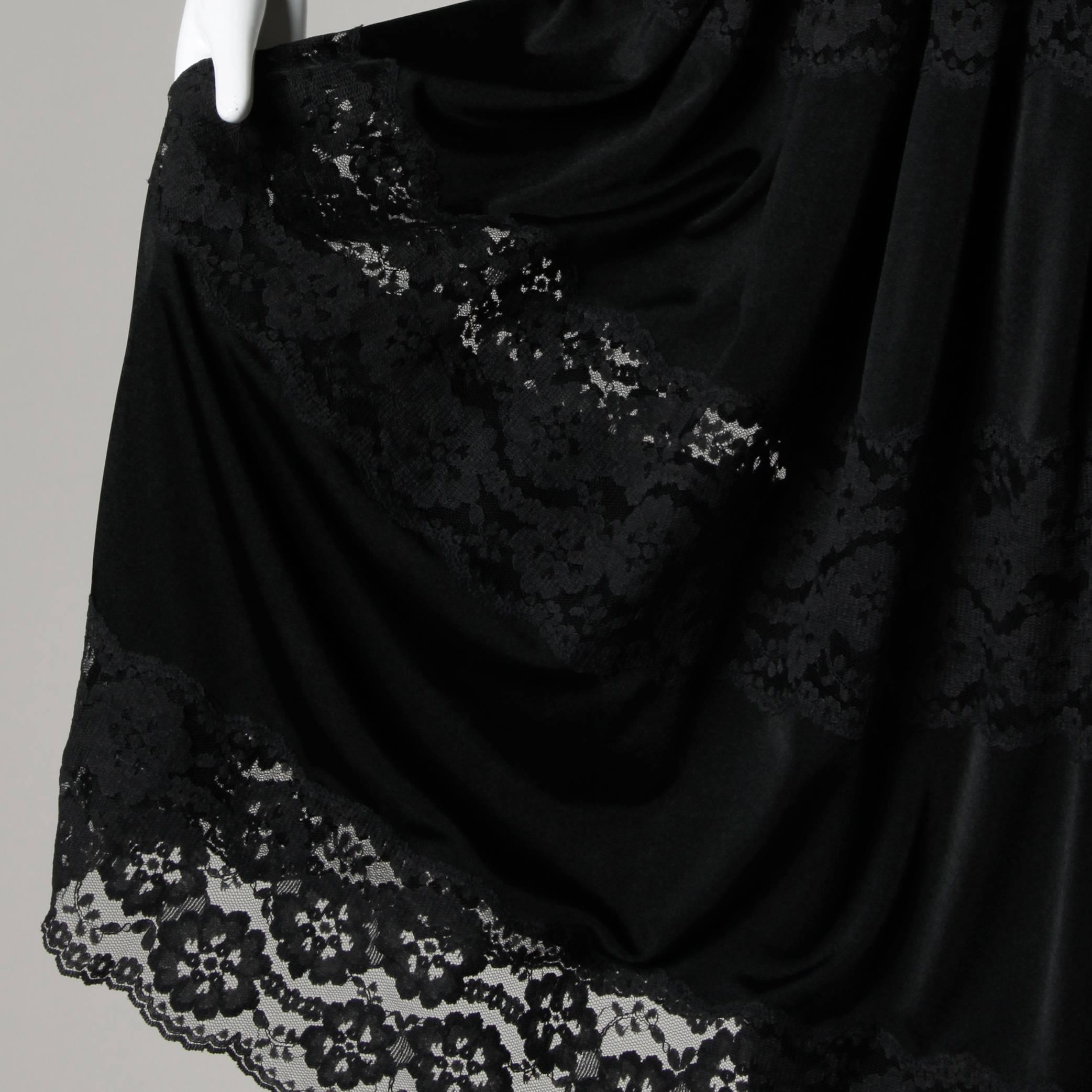 Donald Brooks 1970s Vintage Black Lace Dress with Balloon Sleeves 1