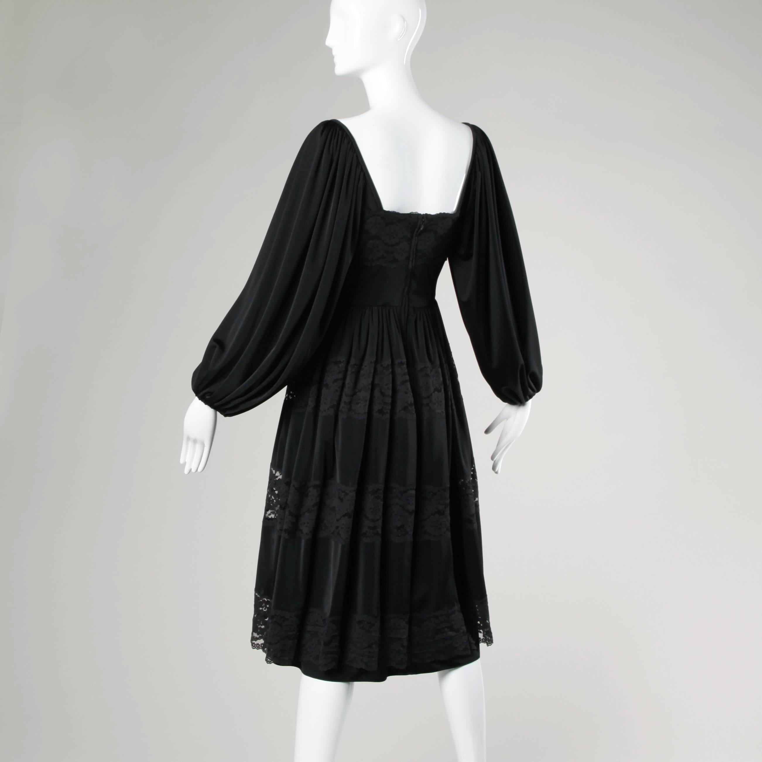 Donald Brooks 1970s Vintage Black Lace Dress with Balloon Sleeves In Excellent Condition In Sparks, NV