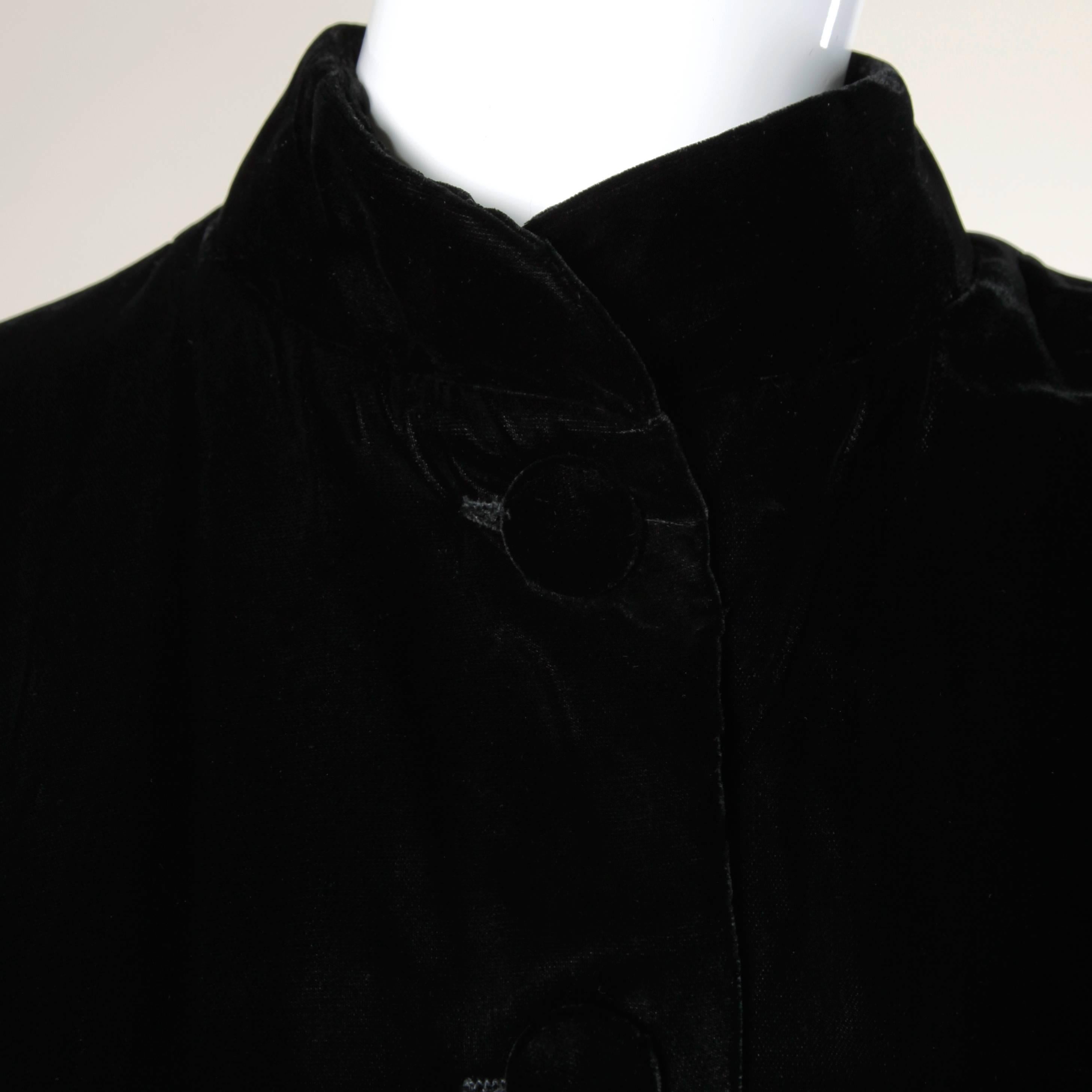 1960s Vintage Black Velvet Swing Jacket or Coat with Marabou Feather Cuffs In Excellent Condition In Sparks, NV