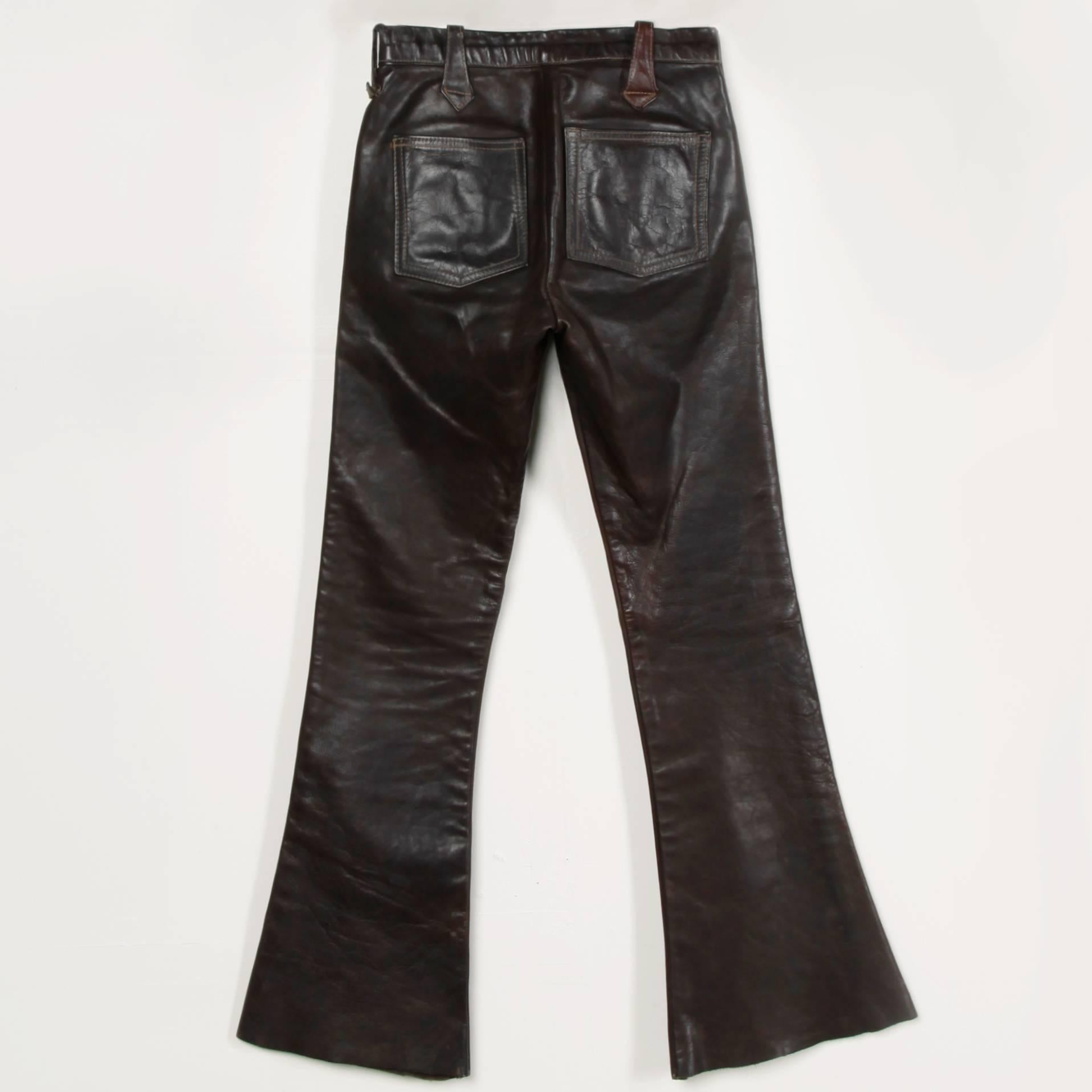 mens leather bell bottom pants