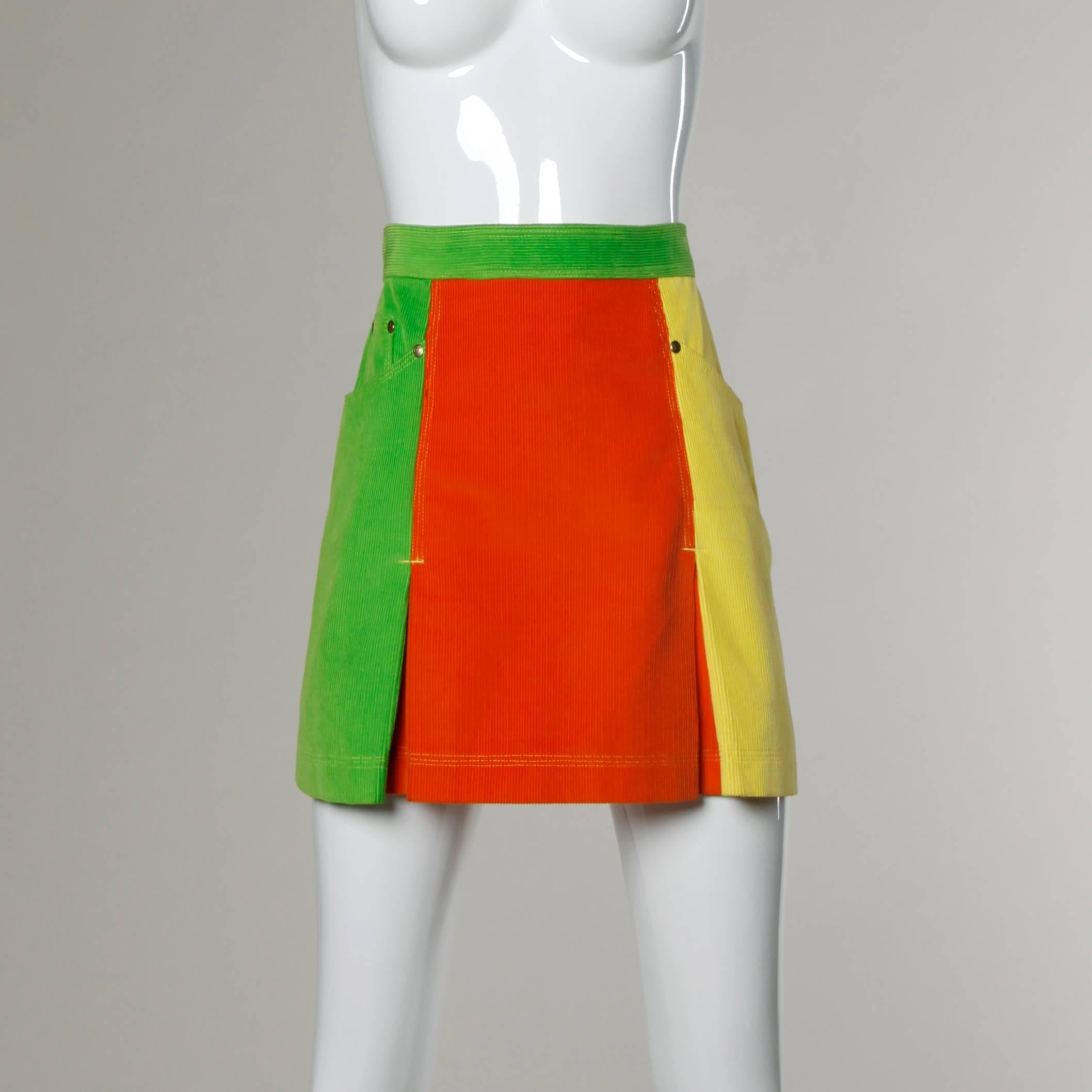 Women's Moschino Vintage Color Block Corduroy Mini Skirt