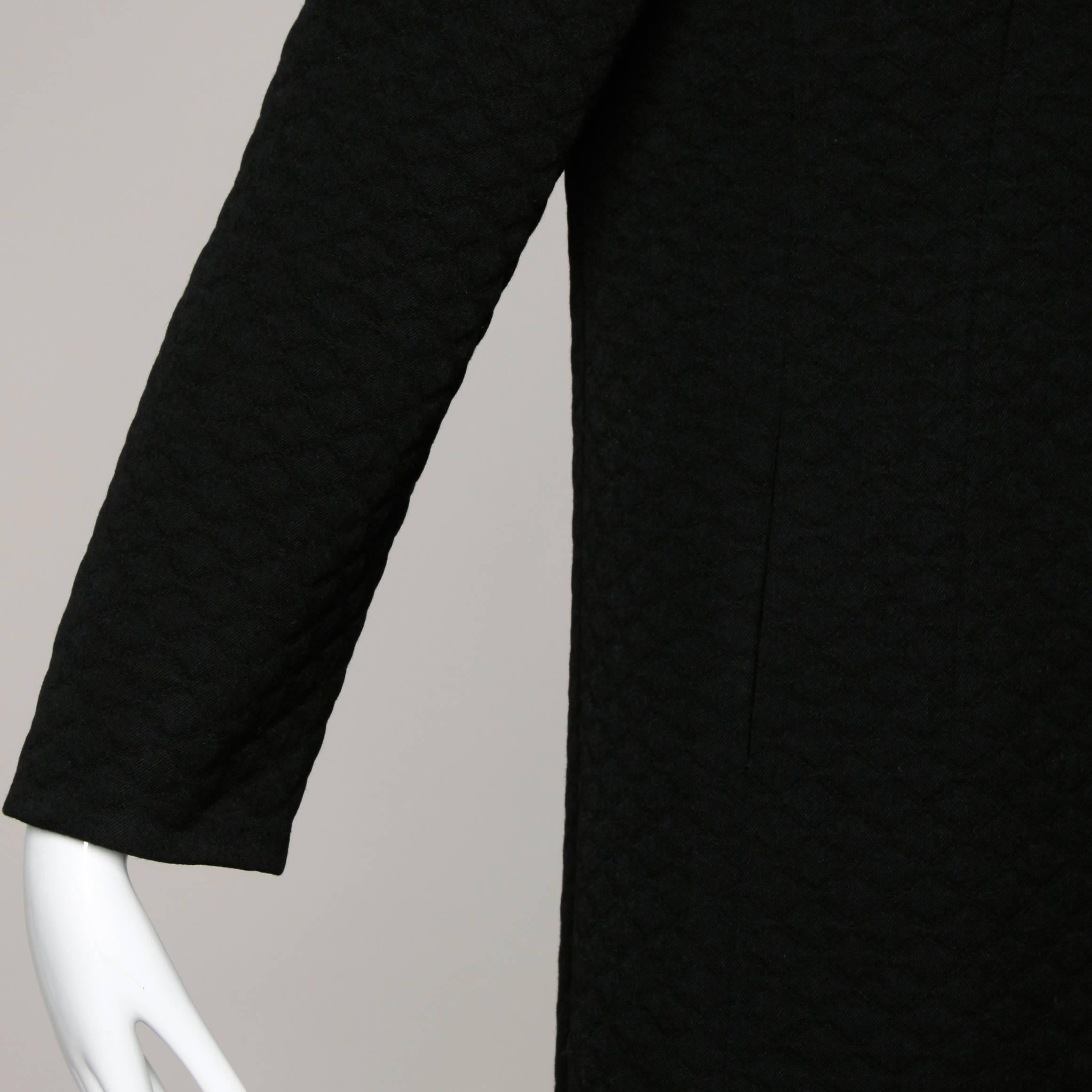 Jacques Tiffeau Vintage 1960s Quilted Black Wool Coat with Silk Lining 3