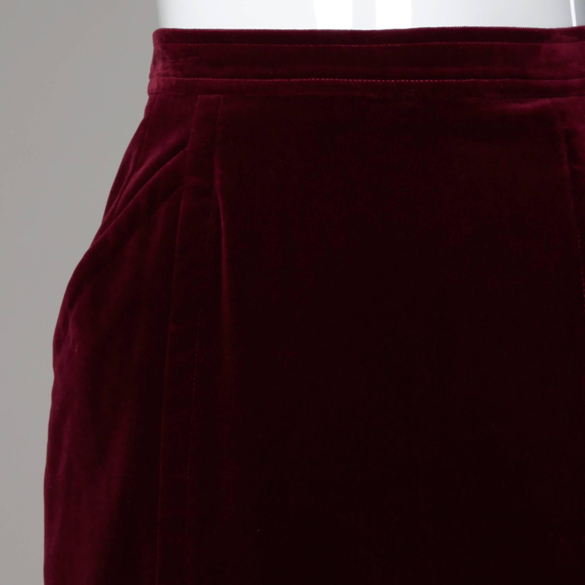Yves Saint Laurent YSL Vintage Burgundy Velvet Jacket + Skirt Suit Ensemble 2