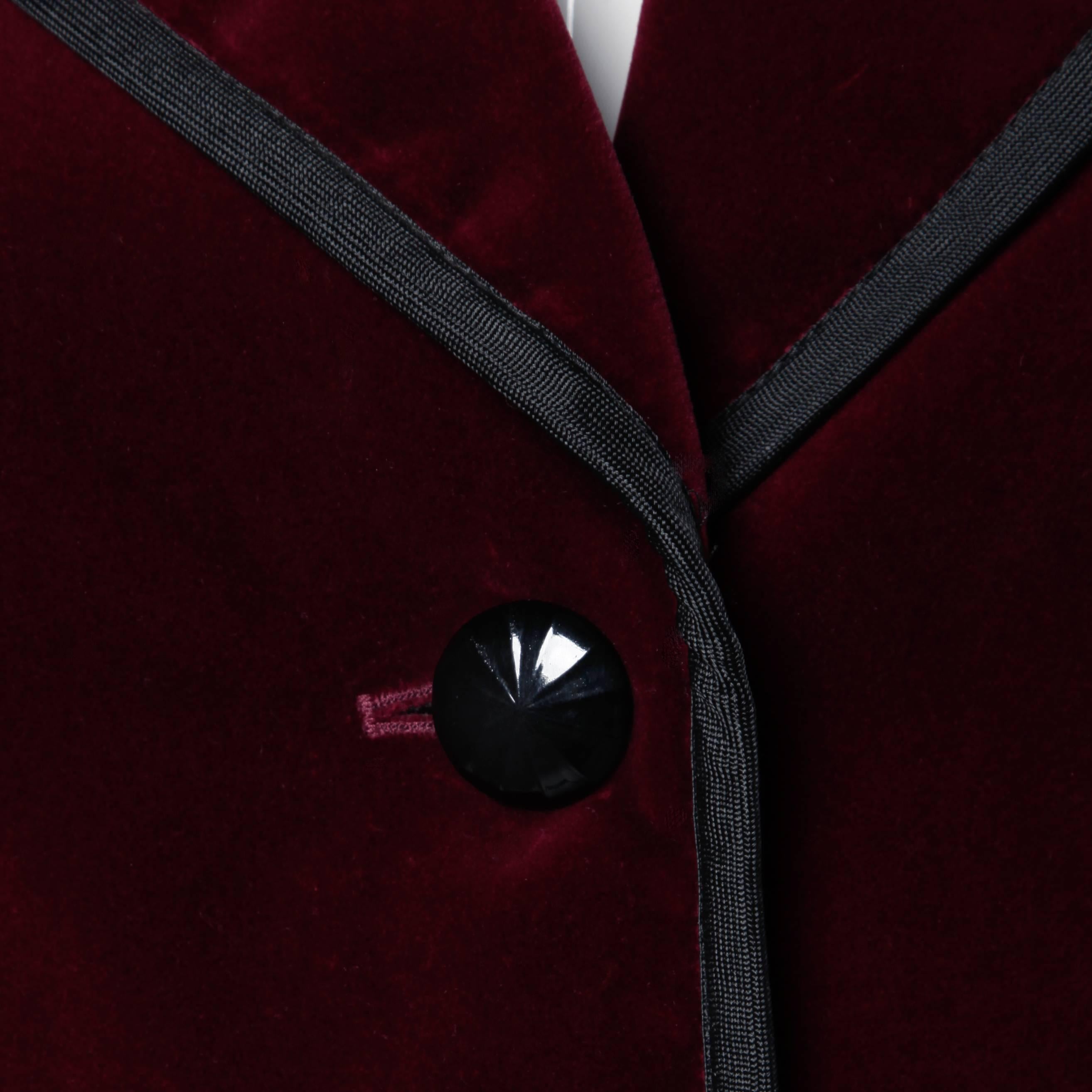 Yves Saint Laurent YSL Vintage Burgundy Velvet Jacket + Skirt Suit Ensemble 1