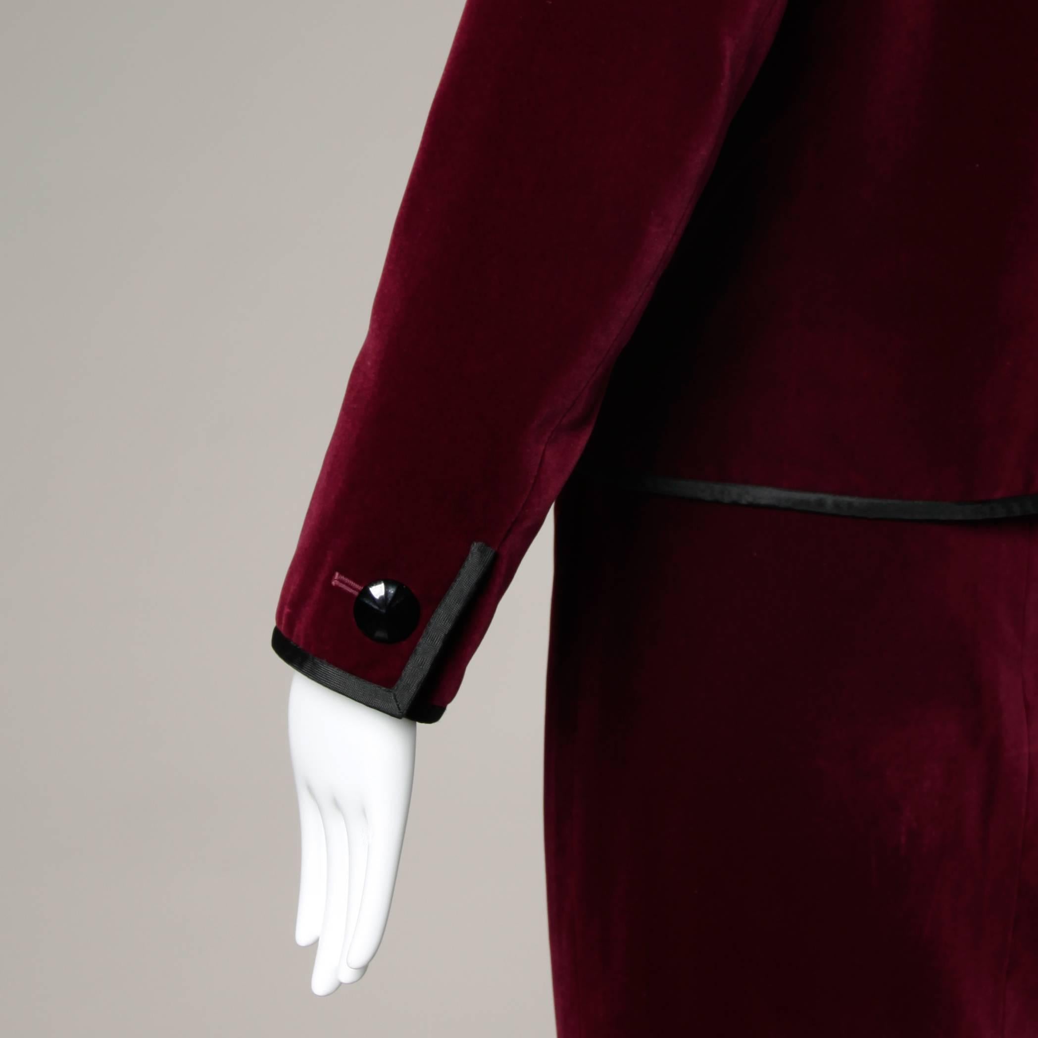 Women's Yves Saint Laurent YSL Vintage Burgundy Velvet Jacket + Skirt Suit Ensemble