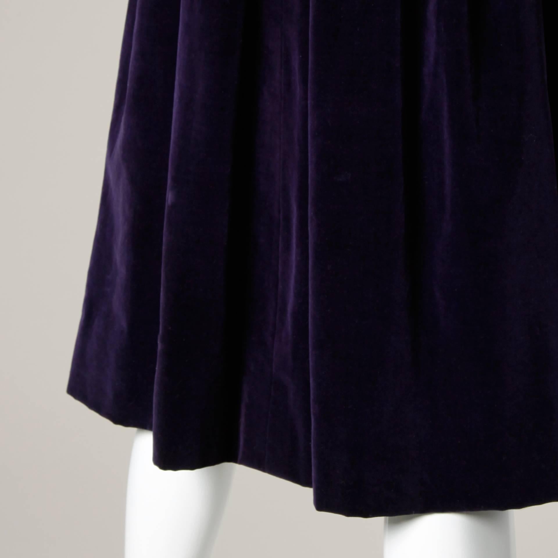 Women's Gorgeous 1940s Vintage Purple Velvet Coat with Glass Buttons + Matching Belt
