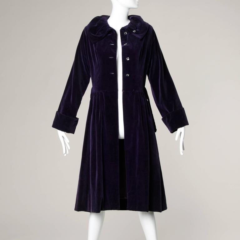 1940s Vintage Purple Velvet Coat with Glass Buttons + Matching