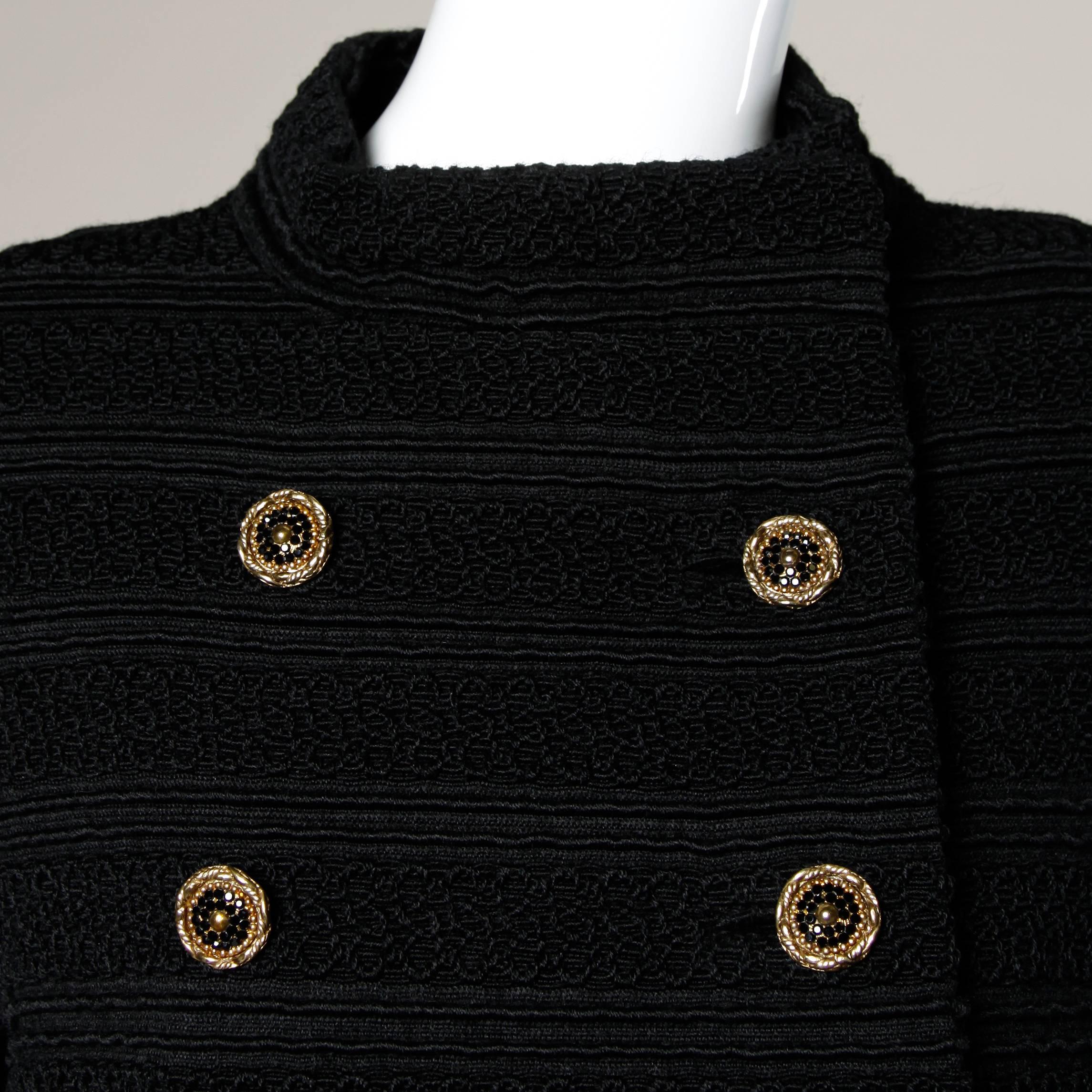 1960s Vintage Wool Mod Coat with Military Chain Detail + Rhinestone Buttons 1
