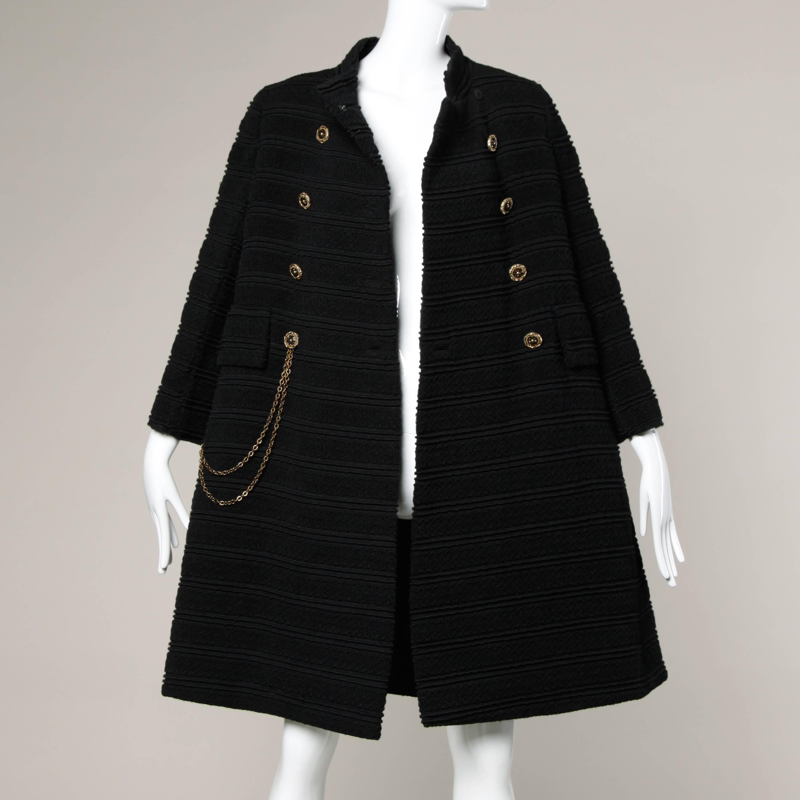 1960s Vintage Wool Mod Coat with Military Chain Detail + Rhinestone Buttons In Excellent Condition In Sparks, NV