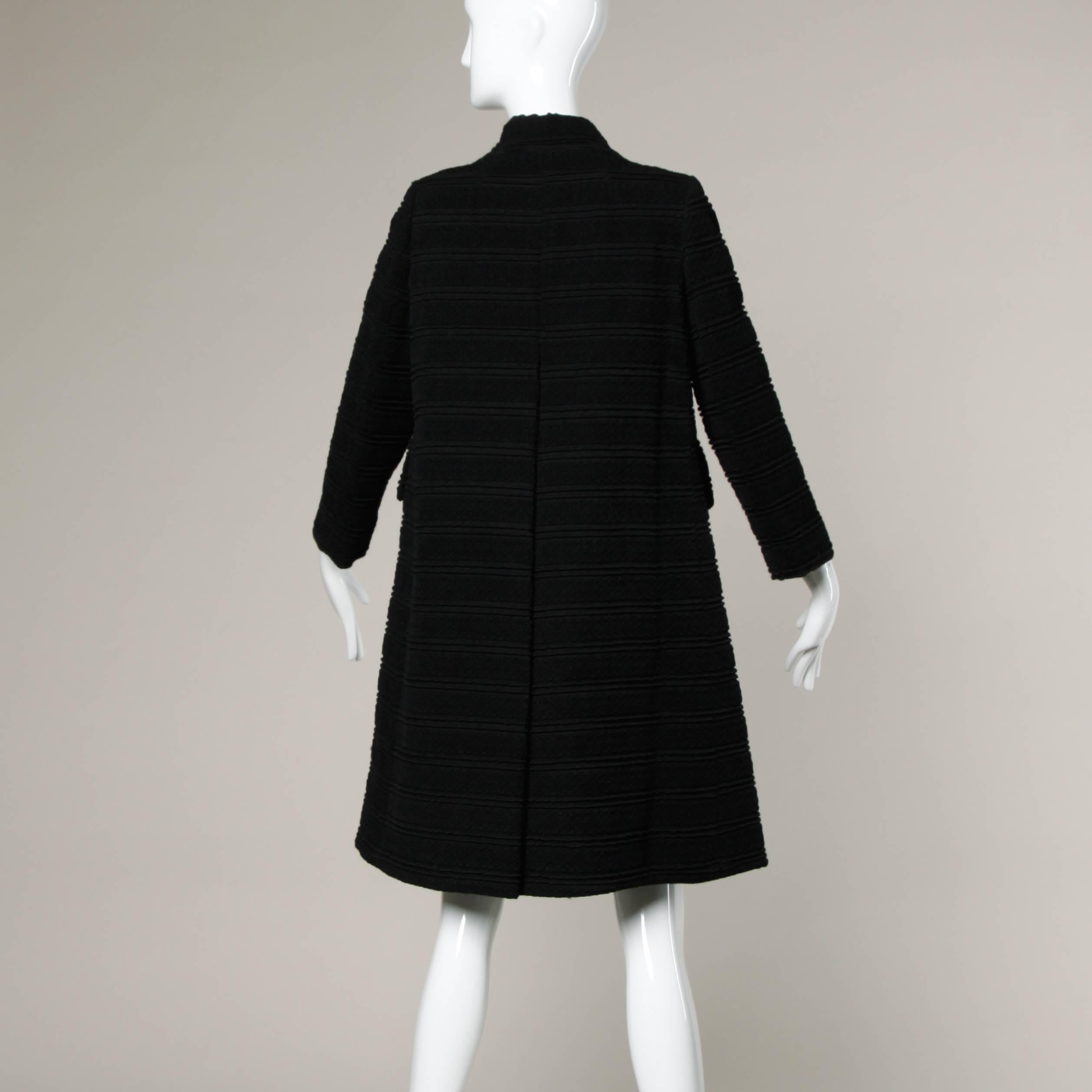 Black 1960s Vintage Wool Mod Coat with Military Chain Detail + Rhinestone Buttons