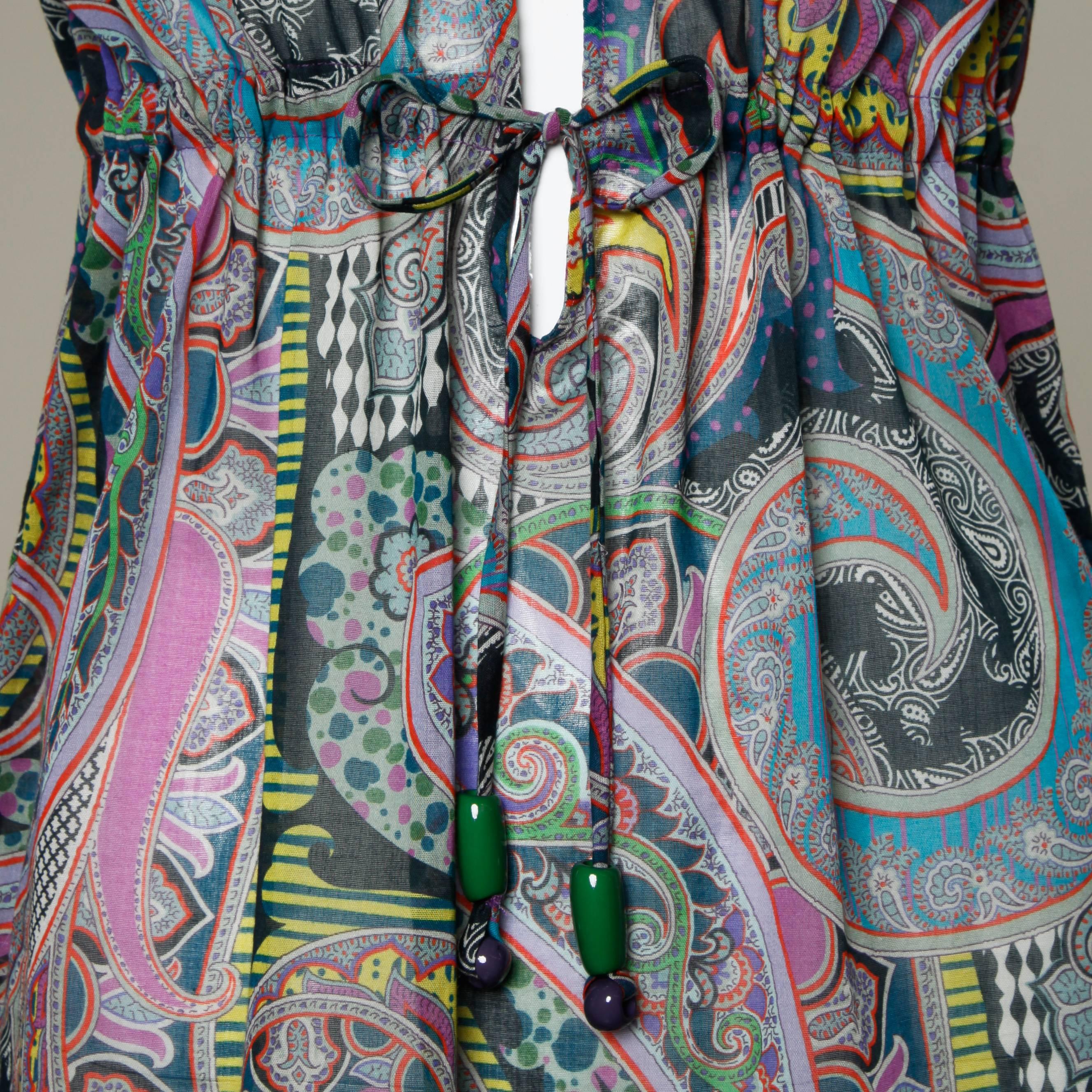 Women's Etro Sheer Paisley Print Dress with Beaded Tie