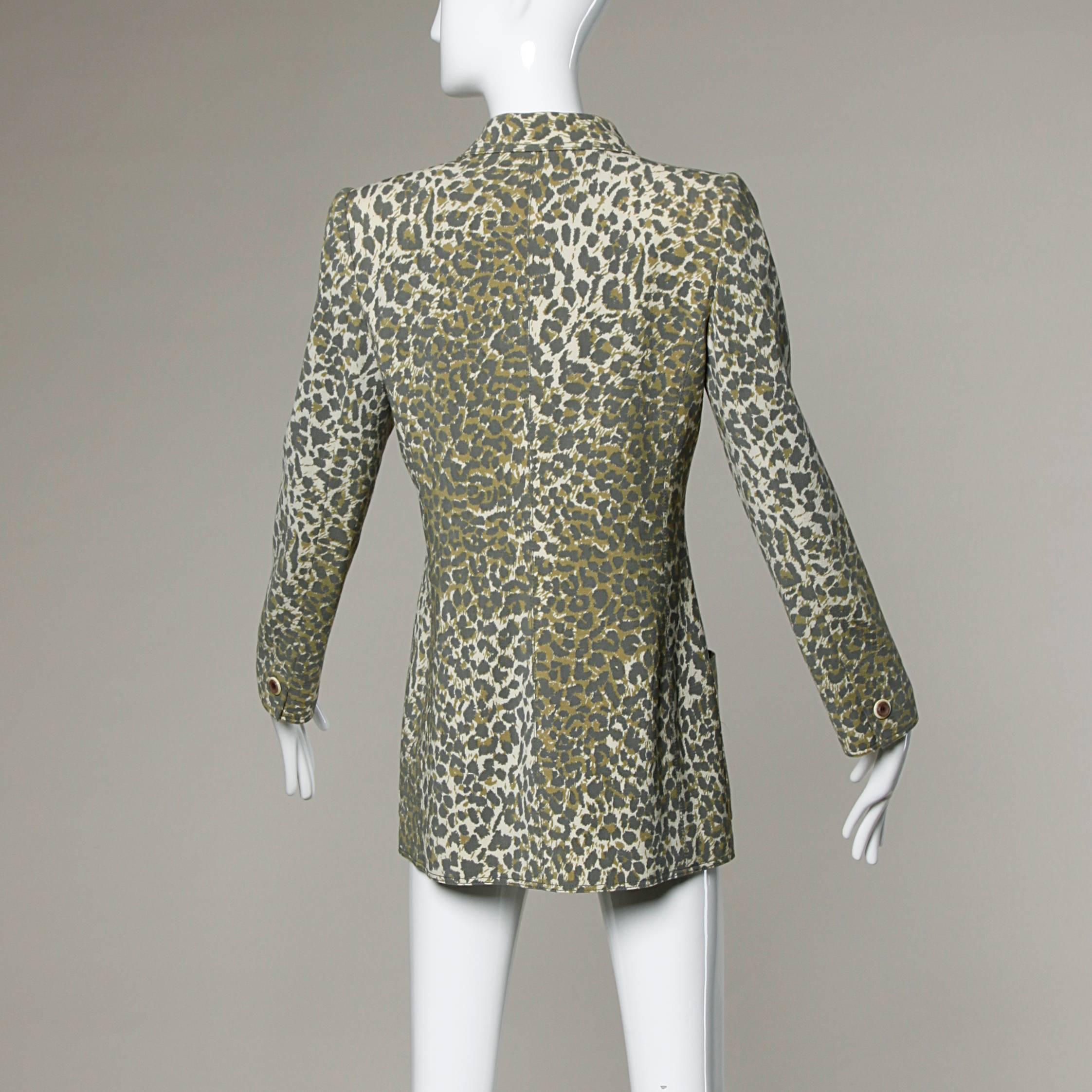 Gray Emanuel Ungaro Vintage Leopard Print Wool Blazer Jacket For Sale