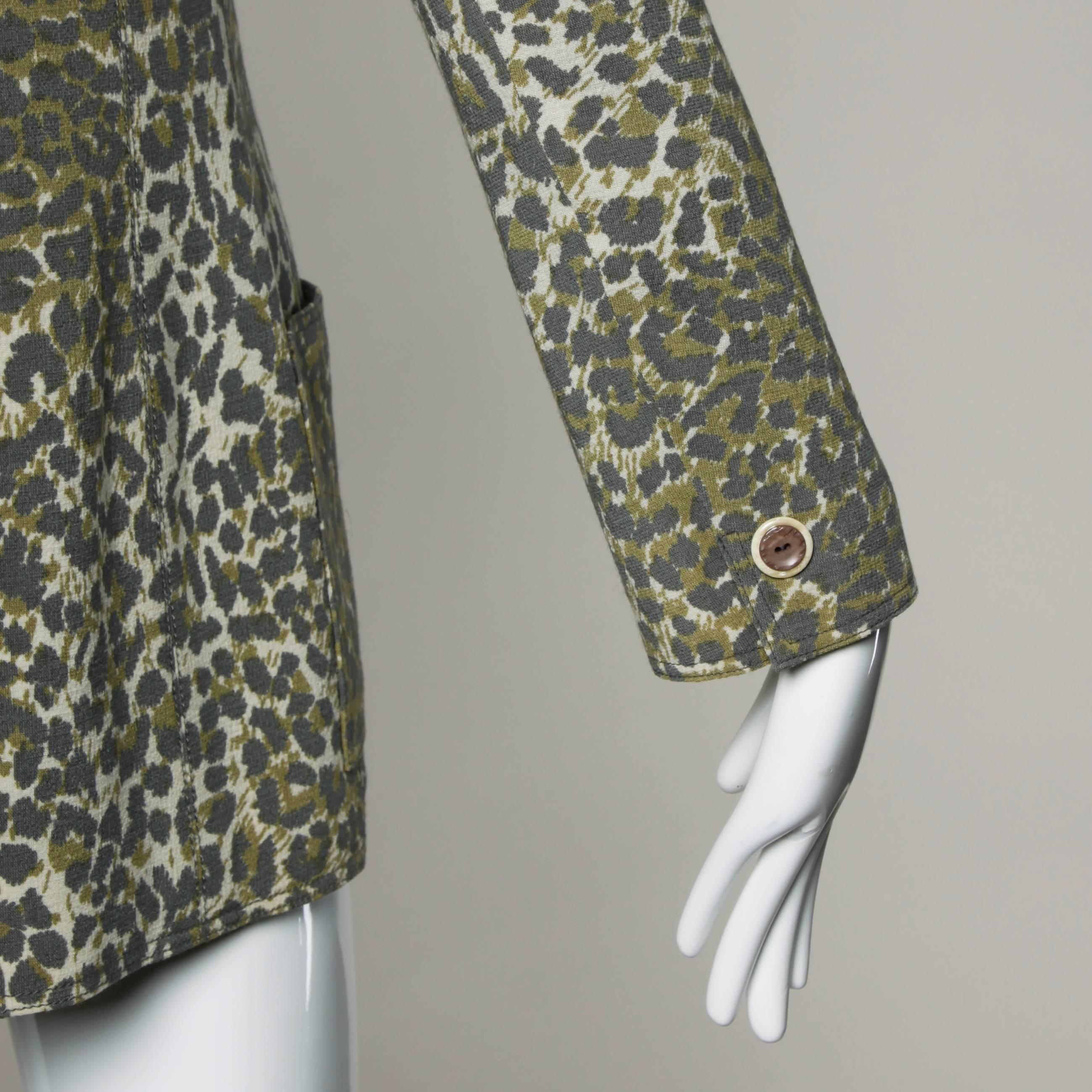 Emanuel Ungaro Vintage Leopard Print Wool Blazer Jacket For Sale 3