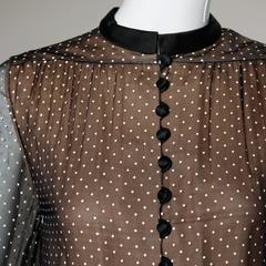 Donald Brooks Vintage 1960s Black Silk Nude-Illusion Polka Dots Dress