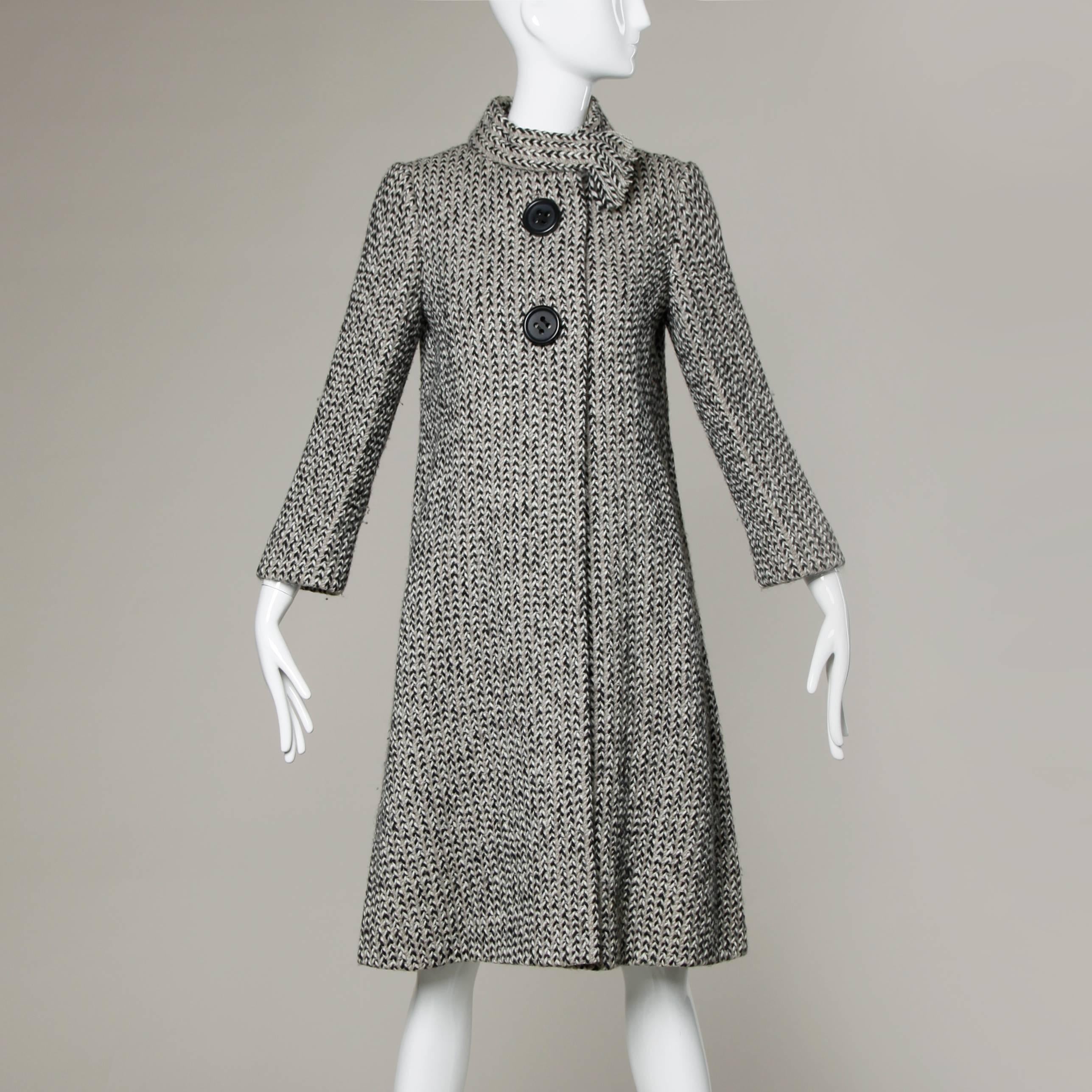 Pauline Trigere Vintage Herringbone Wool Coat with Ascot Scarf, 1960s  3
