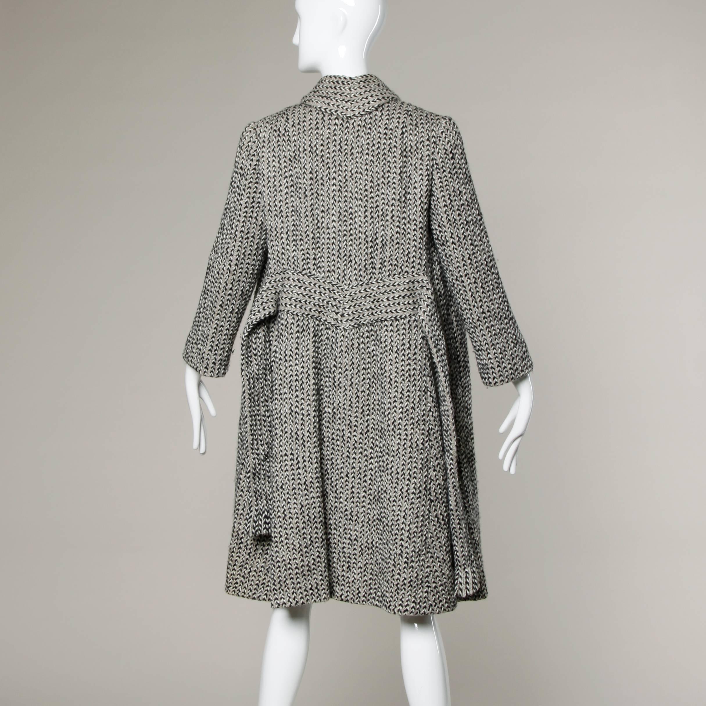 Pauline Trigere Vintage Herringbone Wool Coat with Ascot Scarf, 1960s  2