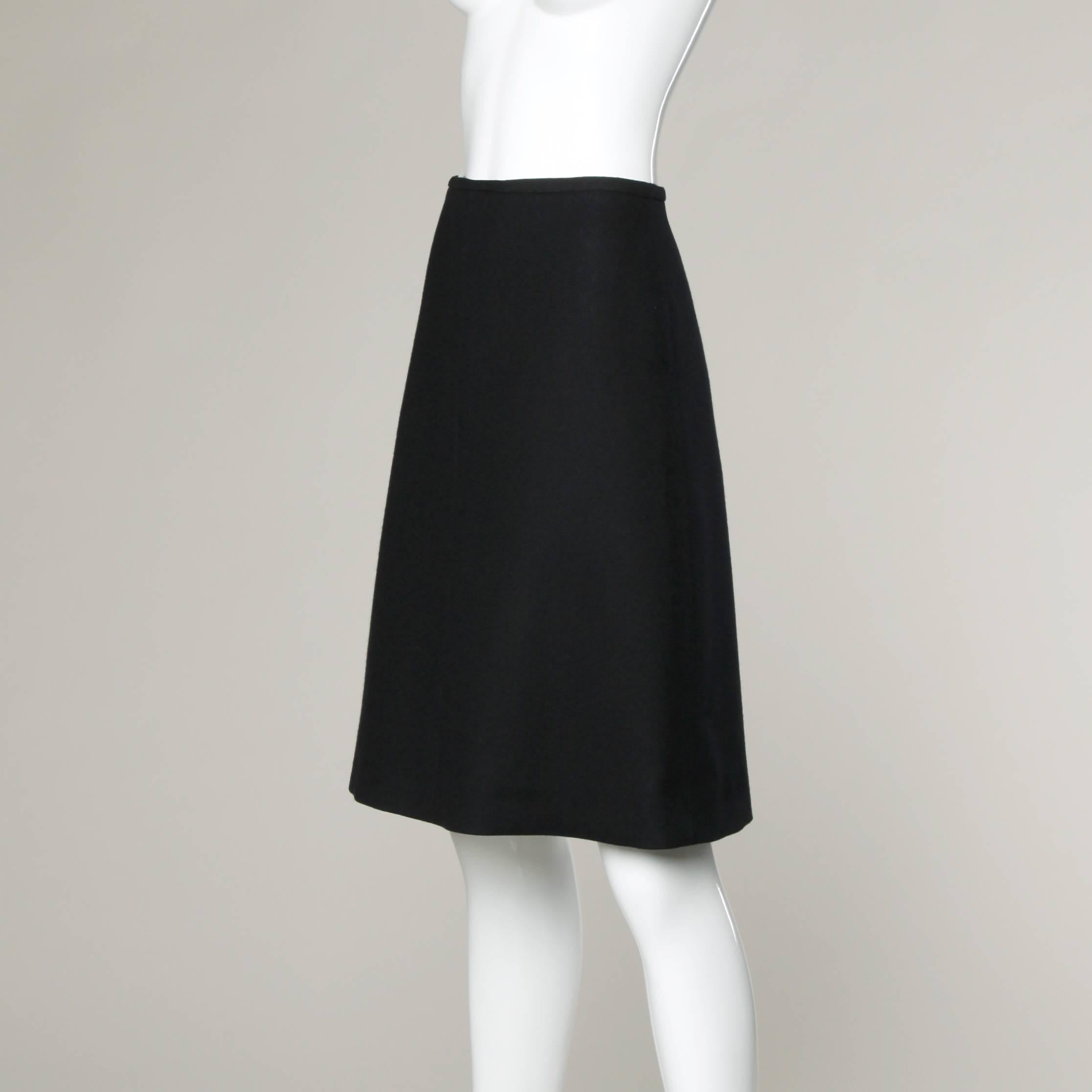 Louis Feraud Vintage Black Wool A-Line Skirt 1