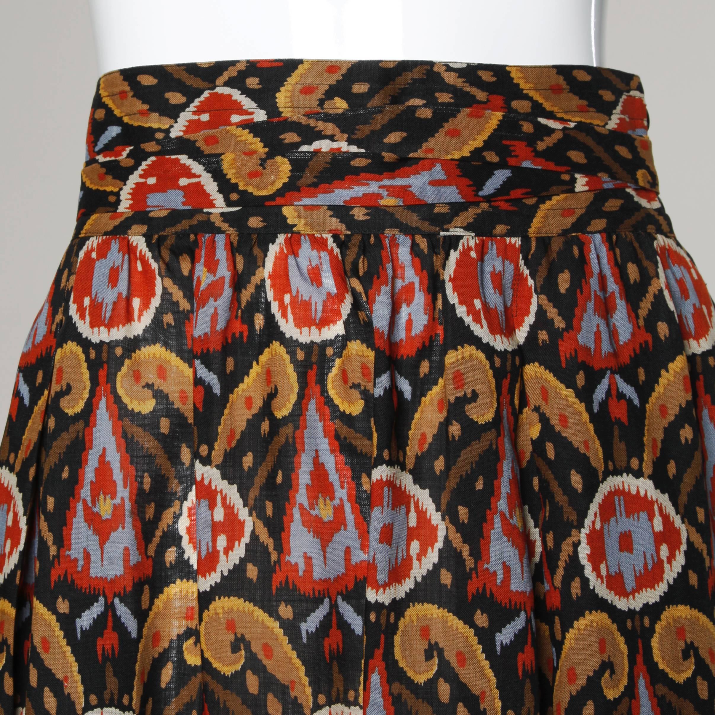 Yves Saint Laurent YSL Rive Gauche Vintage Wool Ikat Print Skirt 2