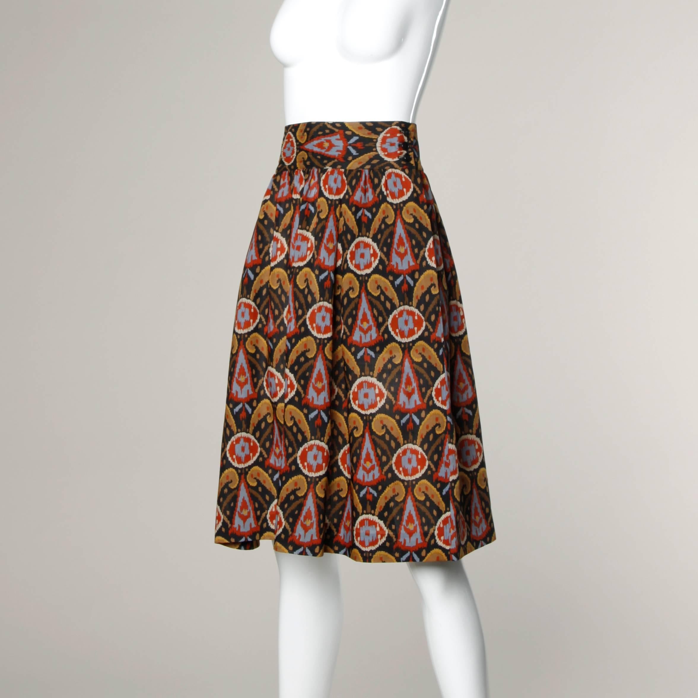 Women's Yves Saint Laurent YSL Rive Gauche Vintage Wool Ikat Print Skirt