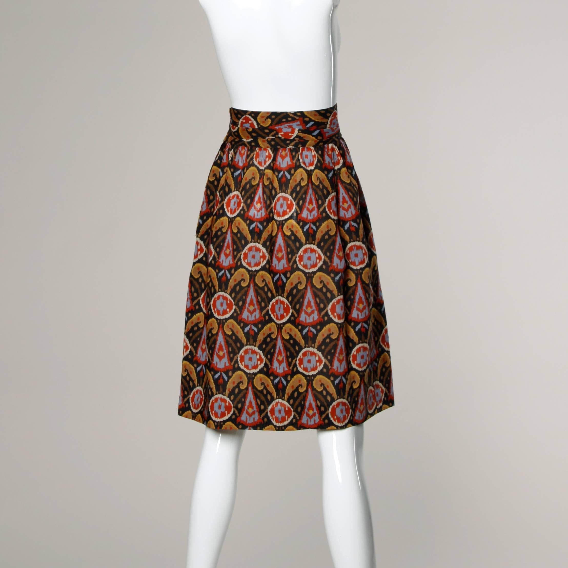 Brown Yves Saint Laurent YSL Rive Gauche Vintage Wool Ikat Print Skirt