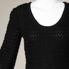 Abito all'uncinetto in lana e seta nera di Cardinali con frange, anni '60