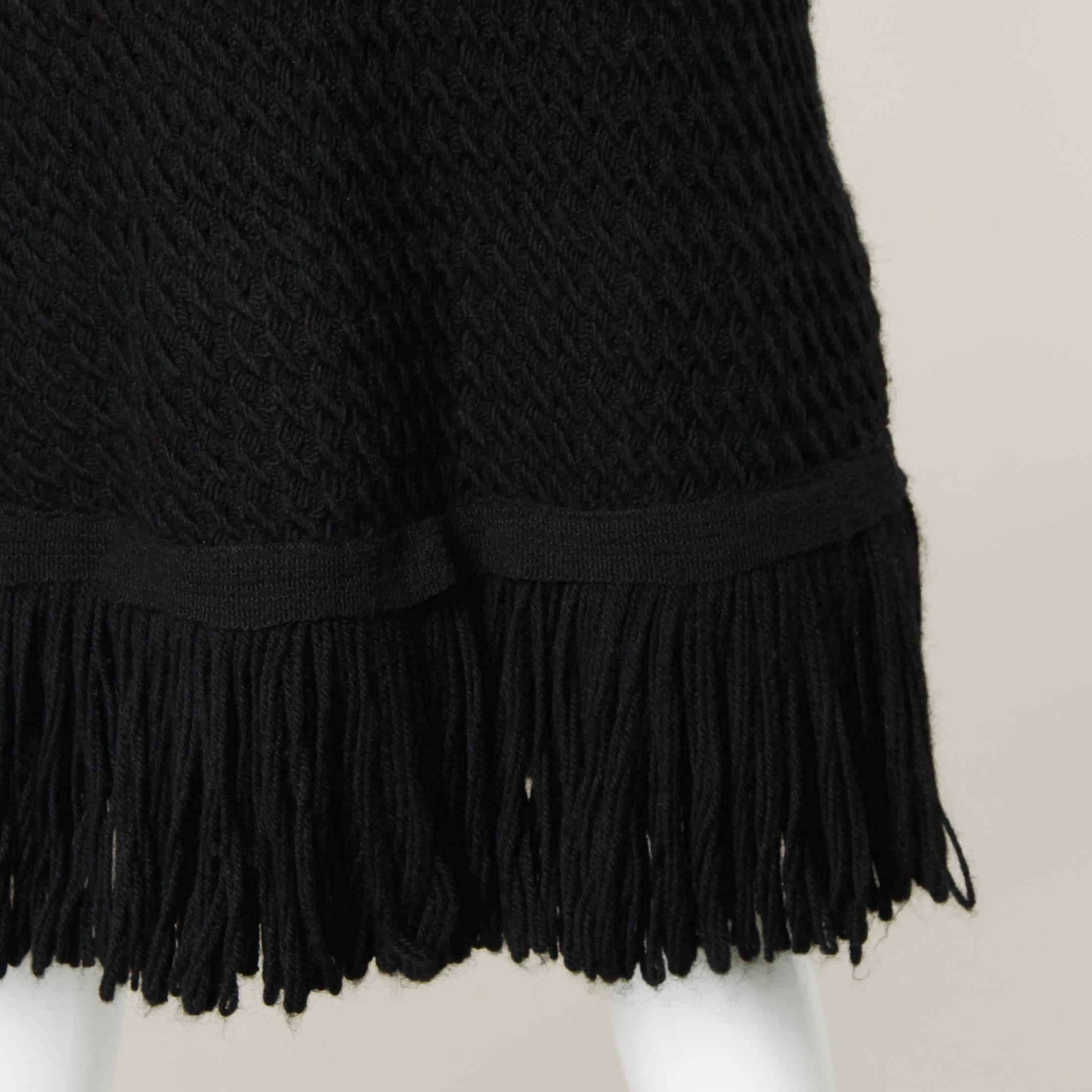 Cardinali Black Wool and Silk Couture Crochet Dress with Fringe Trim, 1960s 3