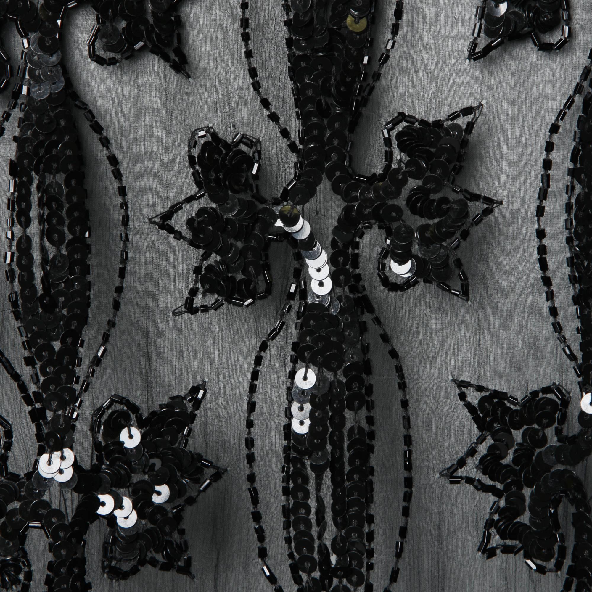 Vintage Black Sheer Beaded + Sequin Silk Duster Jacket or Coat In Excellent Condition In Sparks, NV