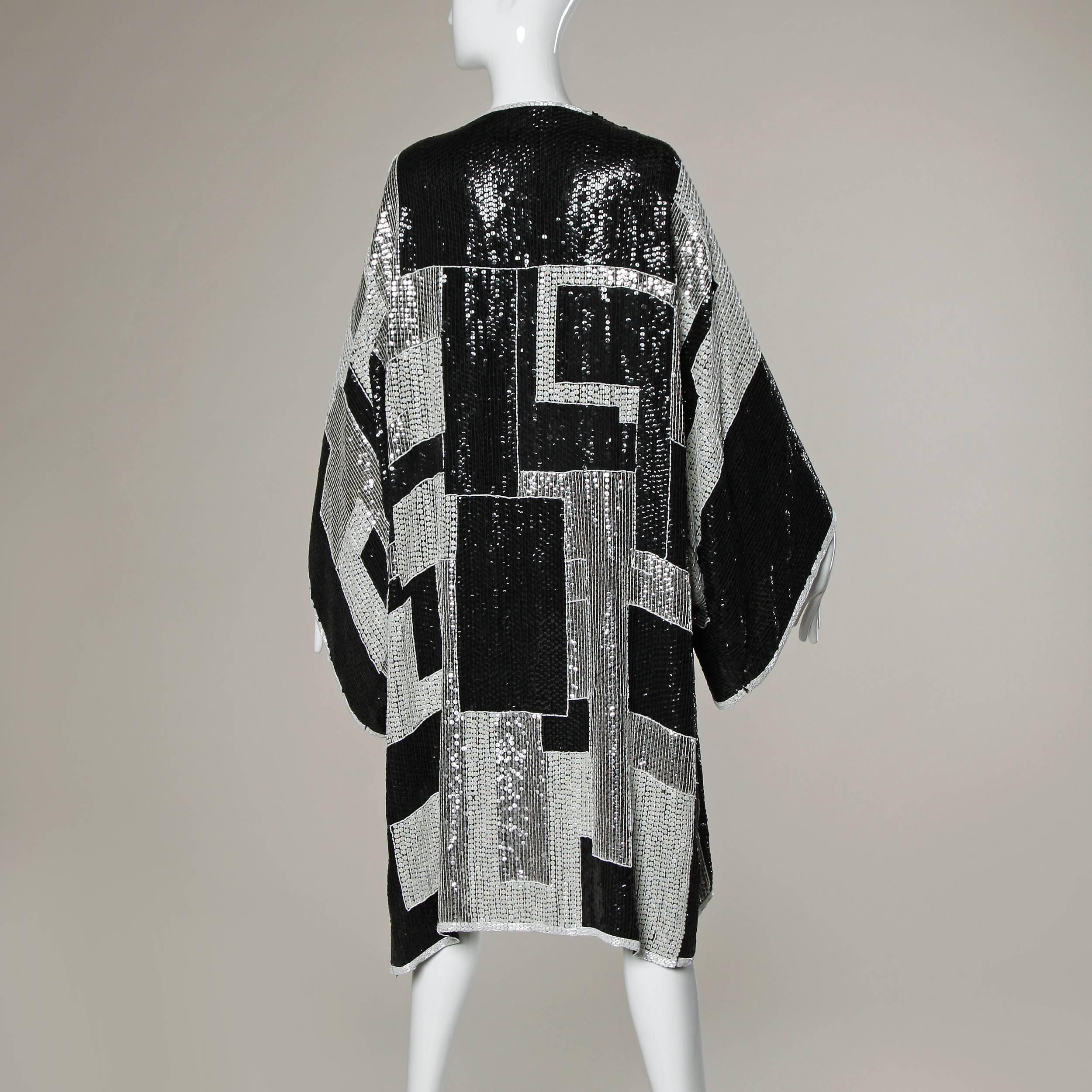 Women's Rare 1985 Jeanette Kastenberg Metallic Sequin + Beaded Kimono Jacket or Duster