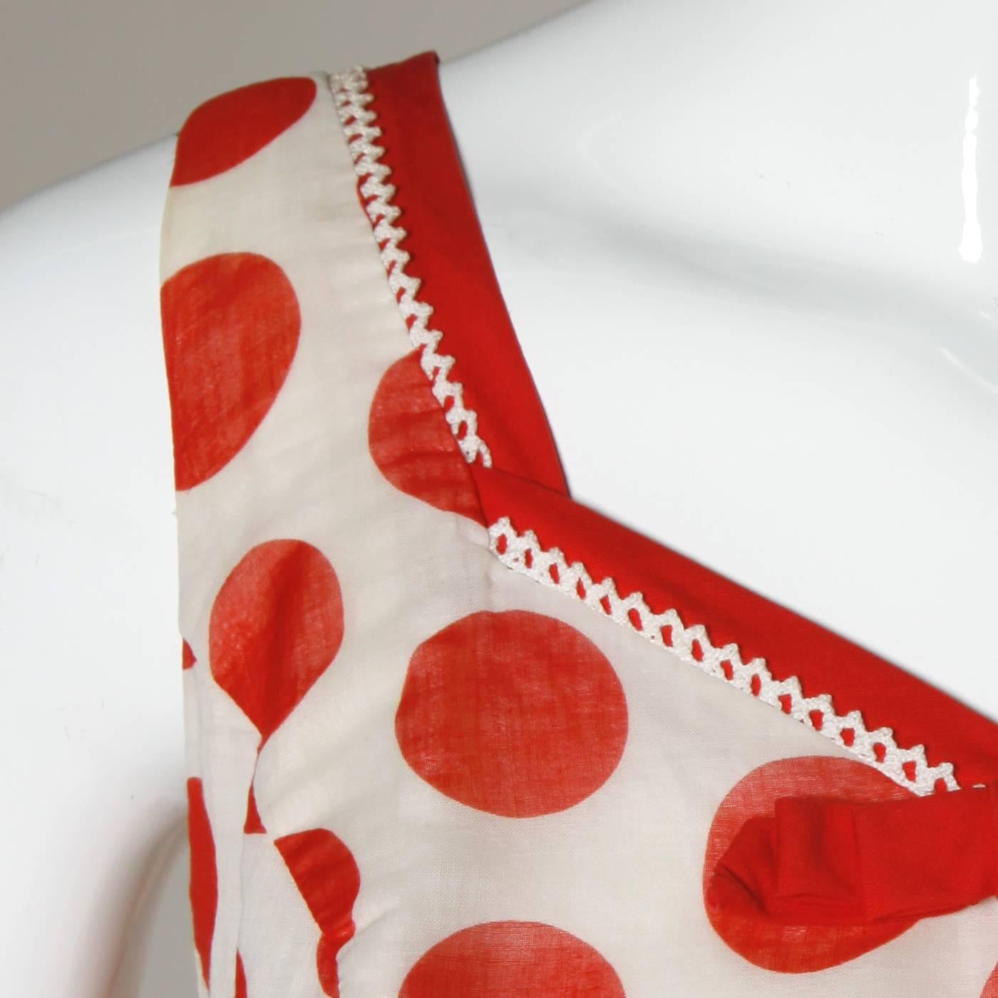 Women's 1950s Vintage Red + White Polka Dot Print Party Dress