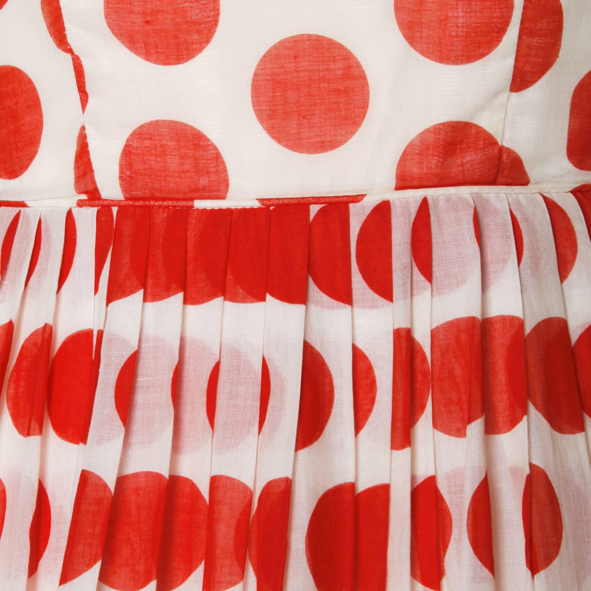 1950s Vintage Red + White Polka Dot Print Party Dress 2