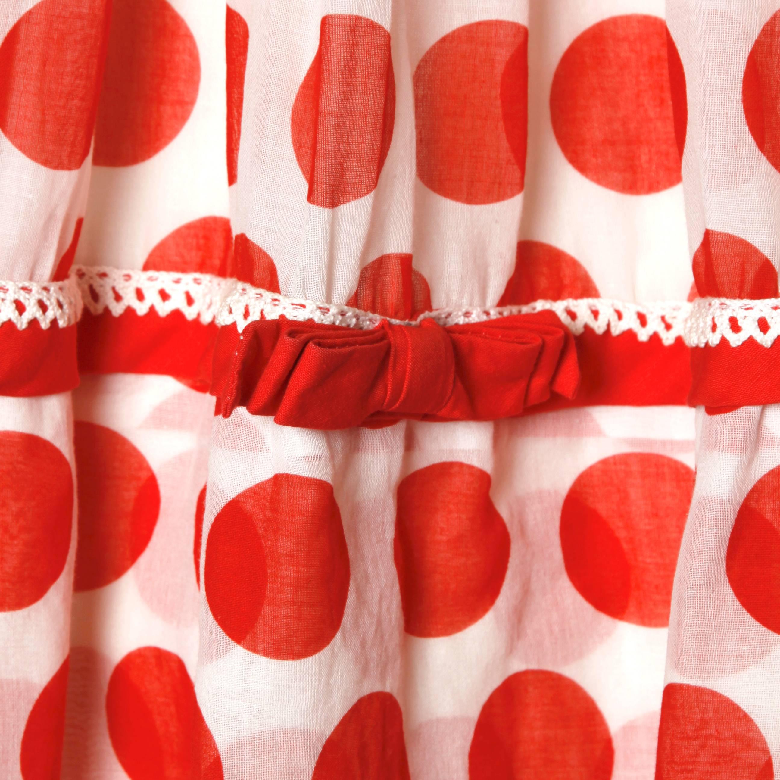 1950s Vintage Red + White Polka Dot Print Party Dress 3