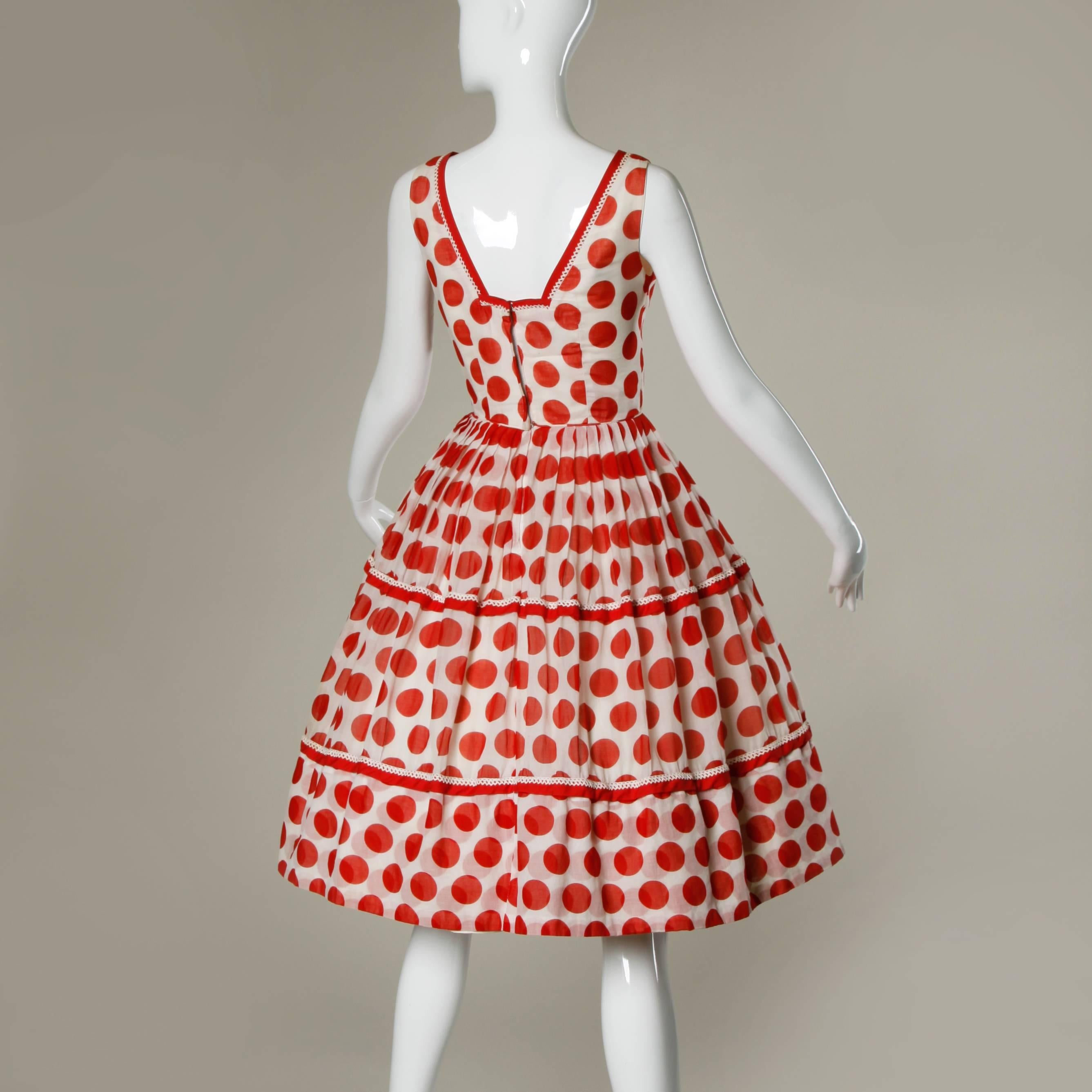 1950s Vintage Red + White Polka Dot Print Party Dress In Excellent Condition In Sparks, NV