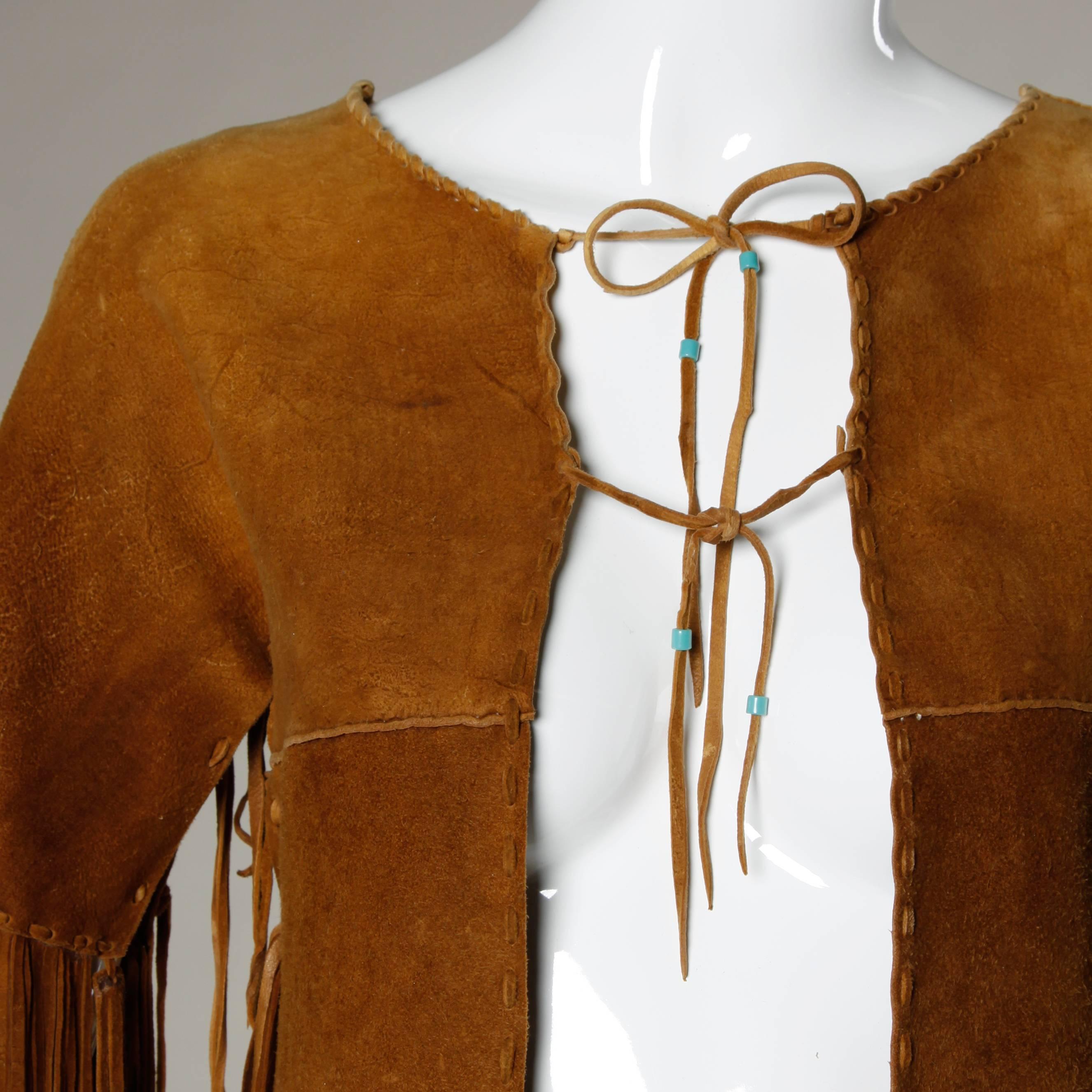 Women's Traditionally Hand-Crafted Vintage Native American Buckskin Fringe Coat For Sale