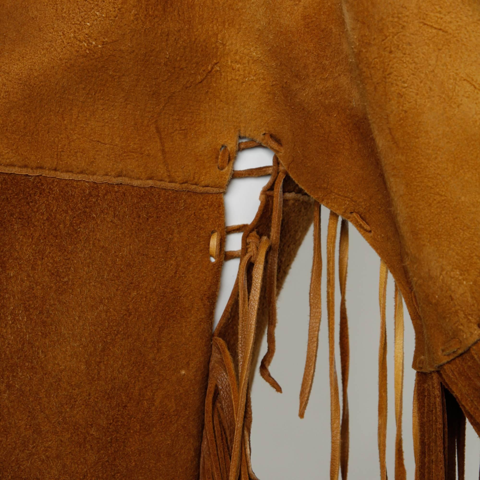 Traditionally Hand-Crafted Vintage Native American Buckskin Fringe Coat In Excellent Condition For Sale In Sparks, NV