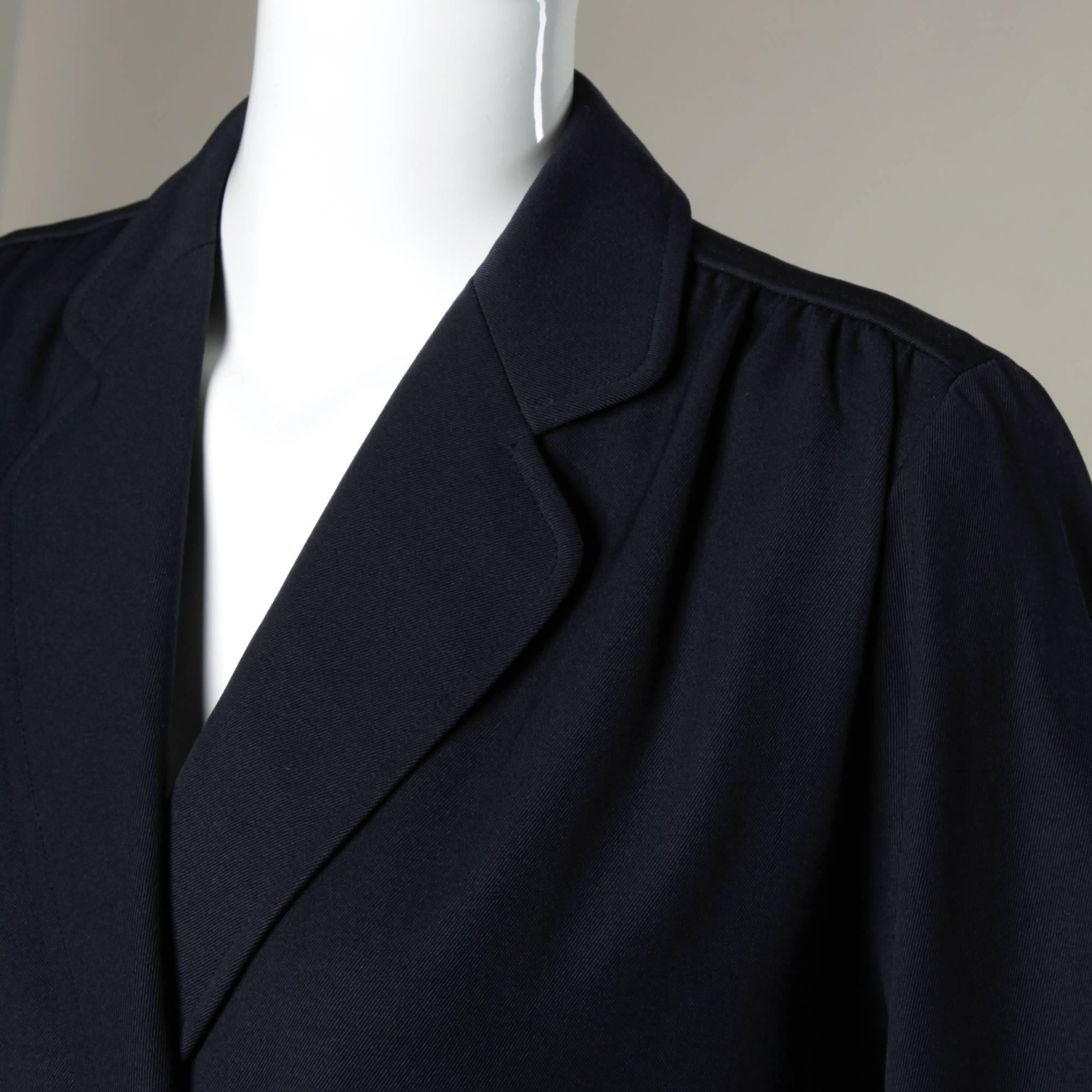 Women's Saint Laurent Rive Gauche Vintage Navy Blue Wool Military Buttons Blazer Jacket