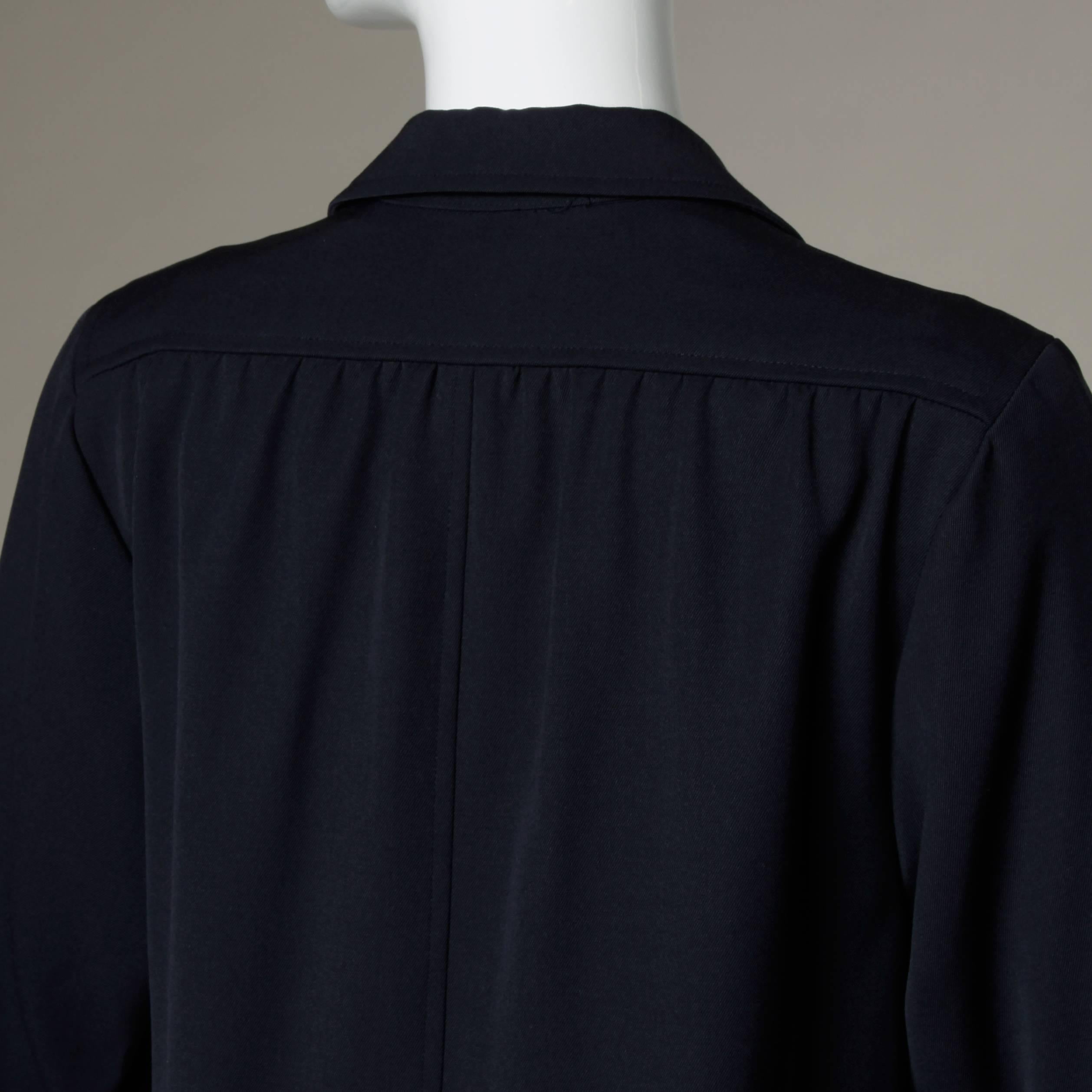 Saint Laurent Rive Gauche Vintage Navy Blue Wool Military Buttons Blazer Jacket 2