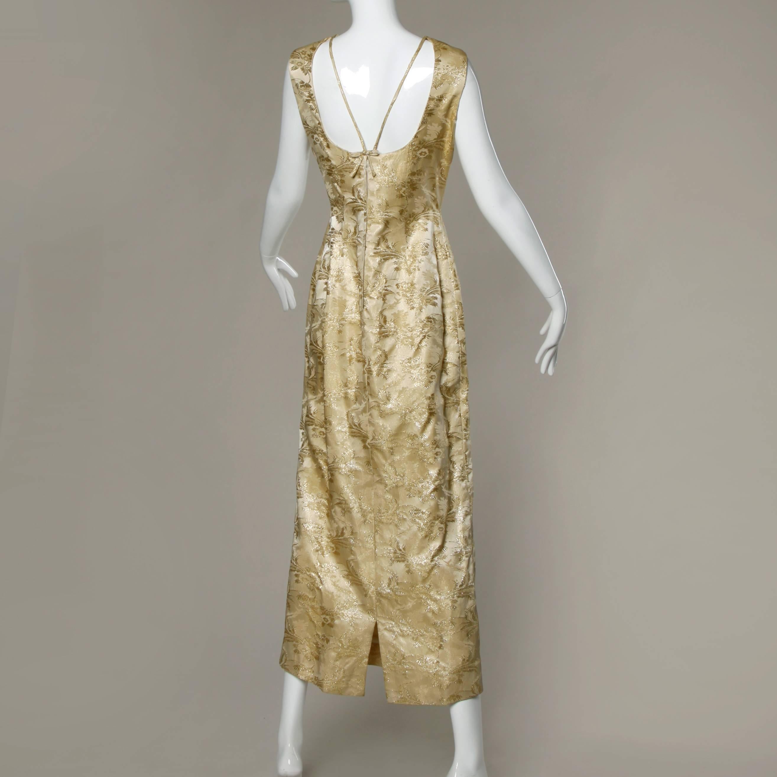 Women's 1960s Gold Brocade Cape + Dress 2-Piece Ensemble