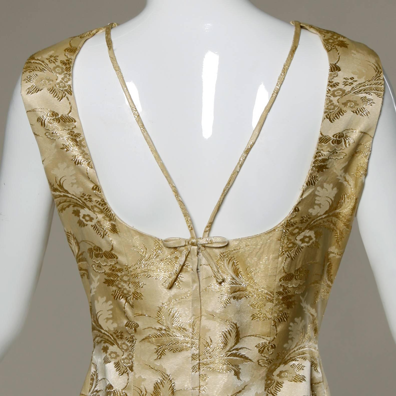 1960s Gold Brocade Cape + Dress 2-Piece Ensemble 3